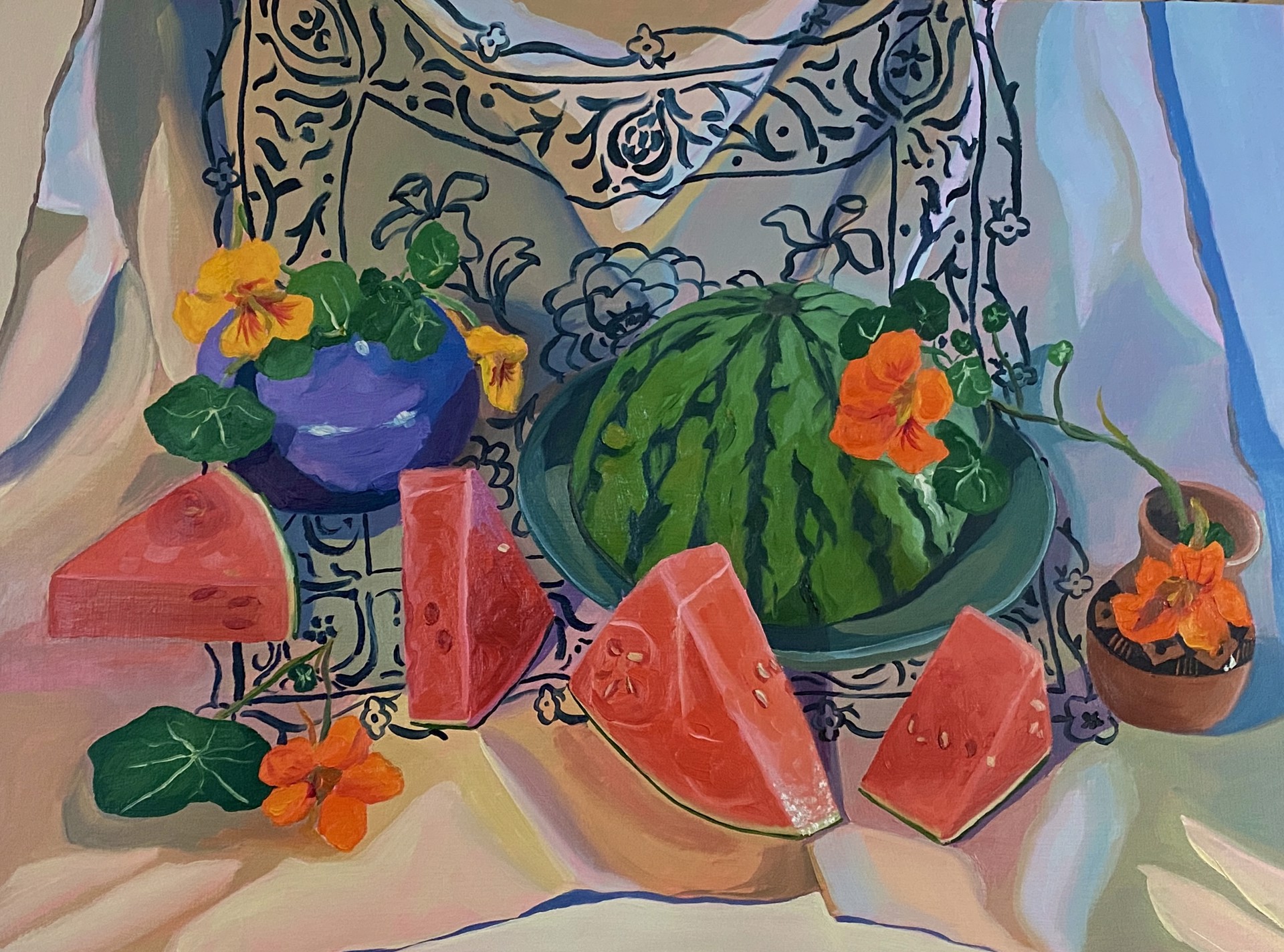 Watermelon and Nasturtiums by Bella Wattles