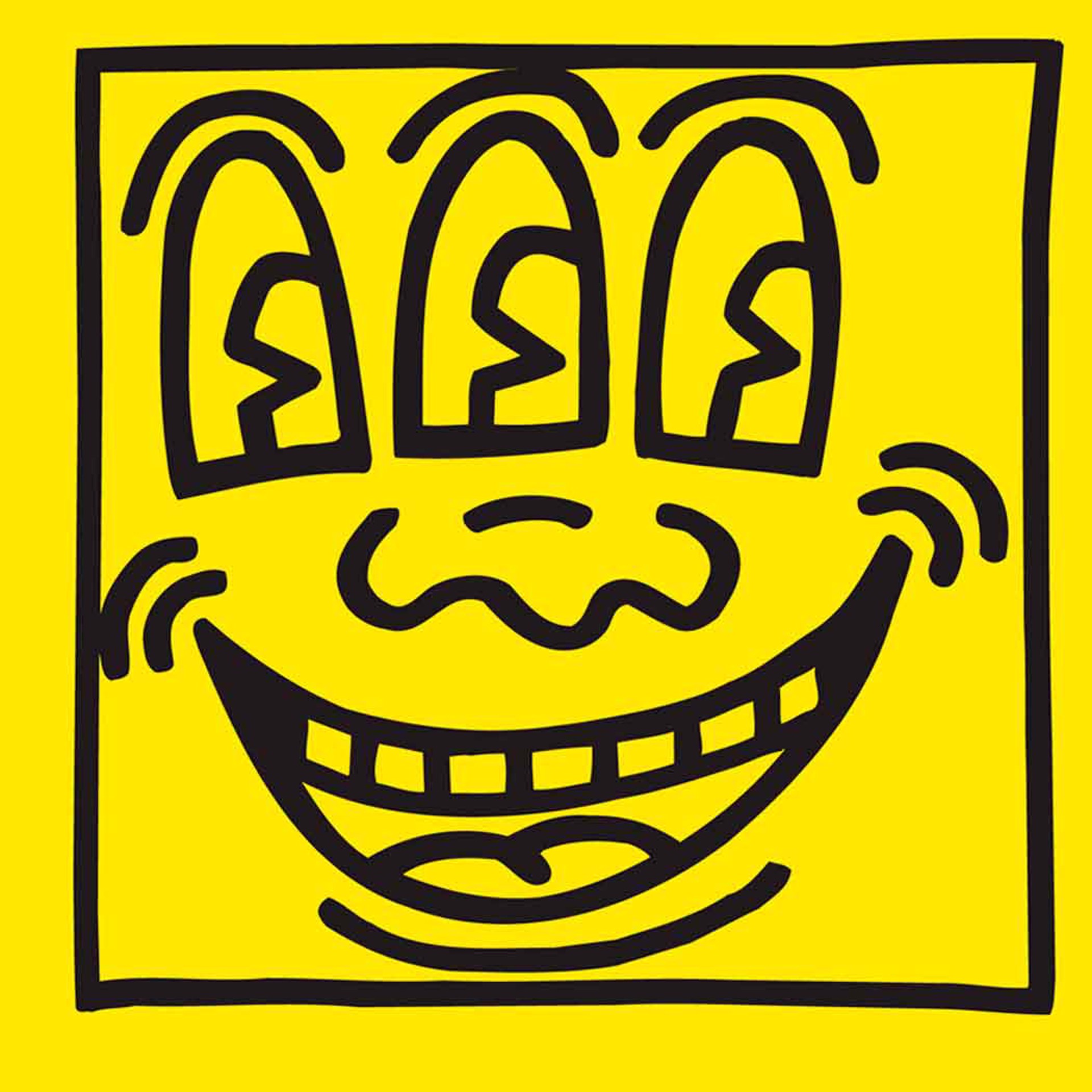 Three Eyed Face on Yellow 3x3 Magnet by Keith Haring