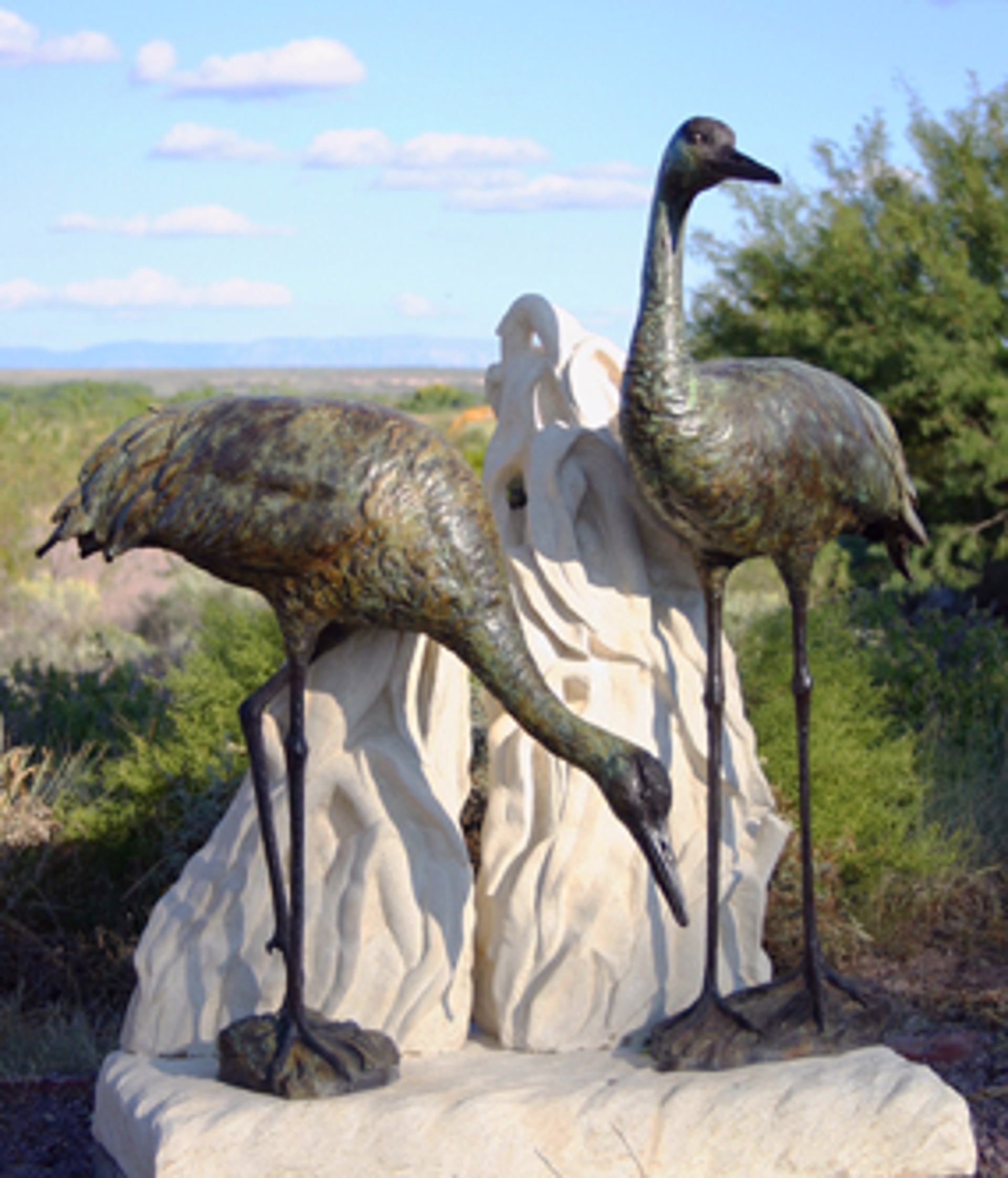 "Safe Haven" ~ Standing and Bowing (on separate limestone bases) by Sharon Fullingim