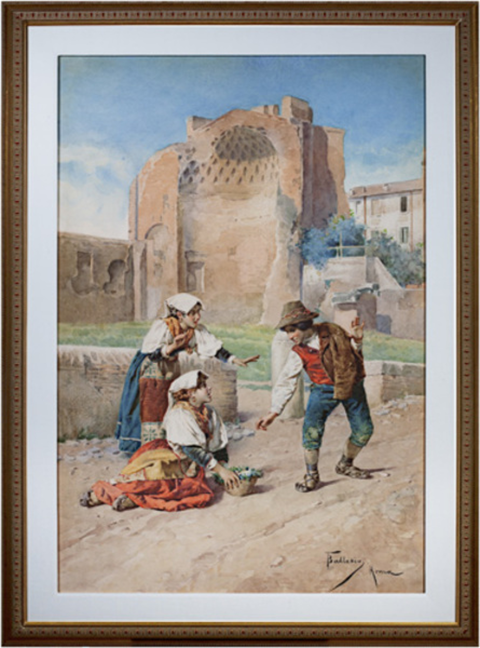 Three Children Playing In a Courtyard by Federico Ballesio