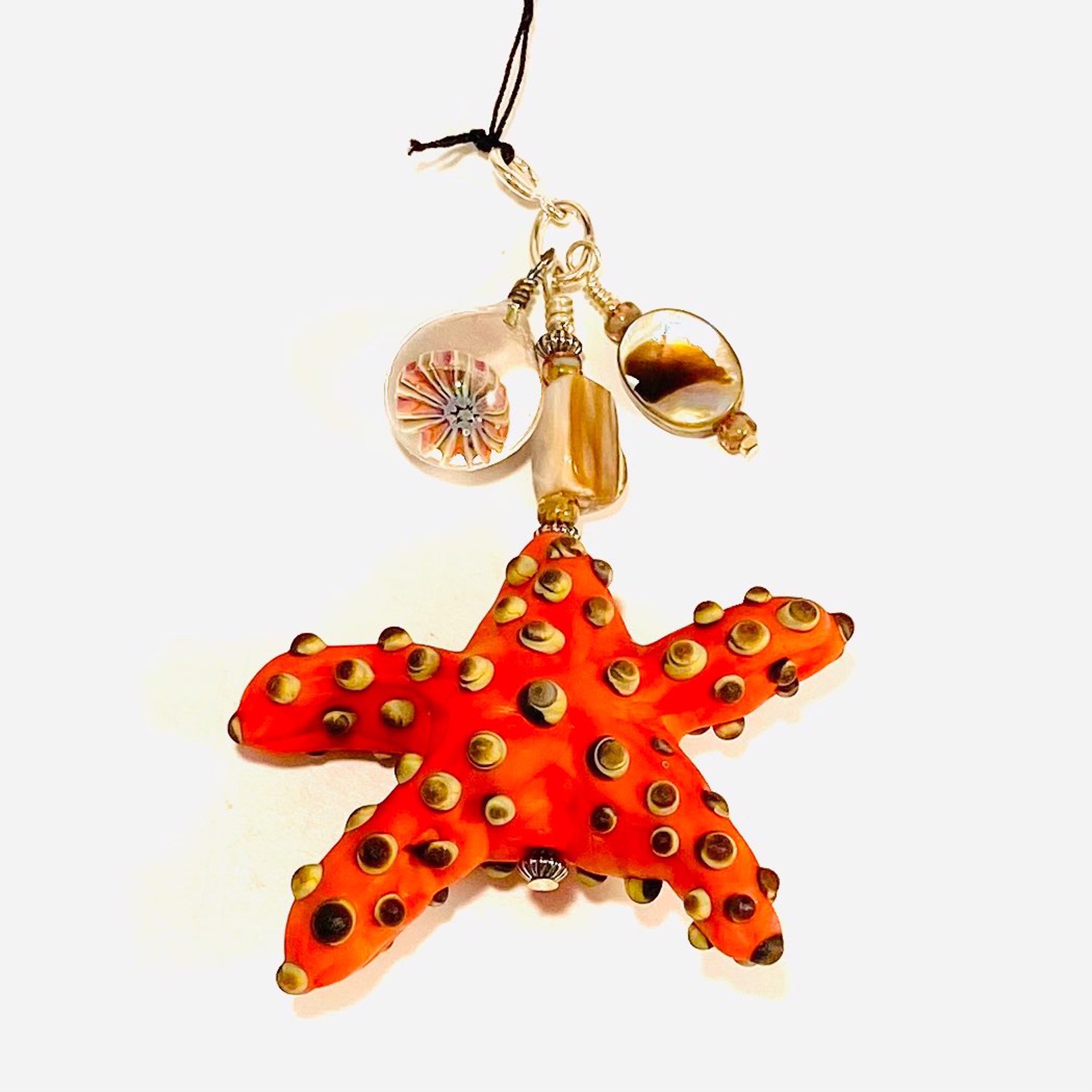 LS22-95  Coral Starfish Raku Dots (Murrini Drop~Abalone Cluster) Charm by Linda Sacra