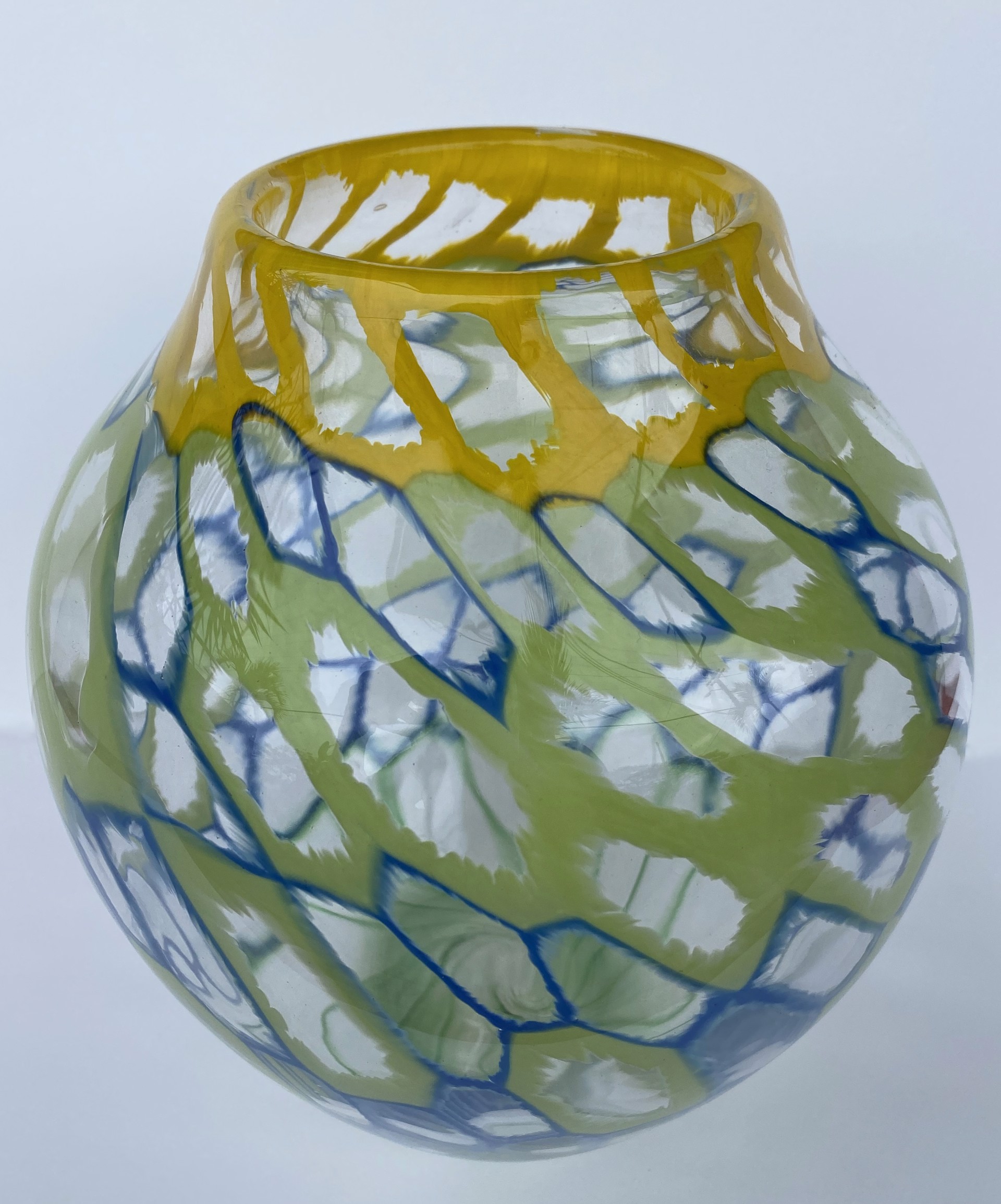 Yellow, Green and Blue Murrini Vase by Daniel Wooddell