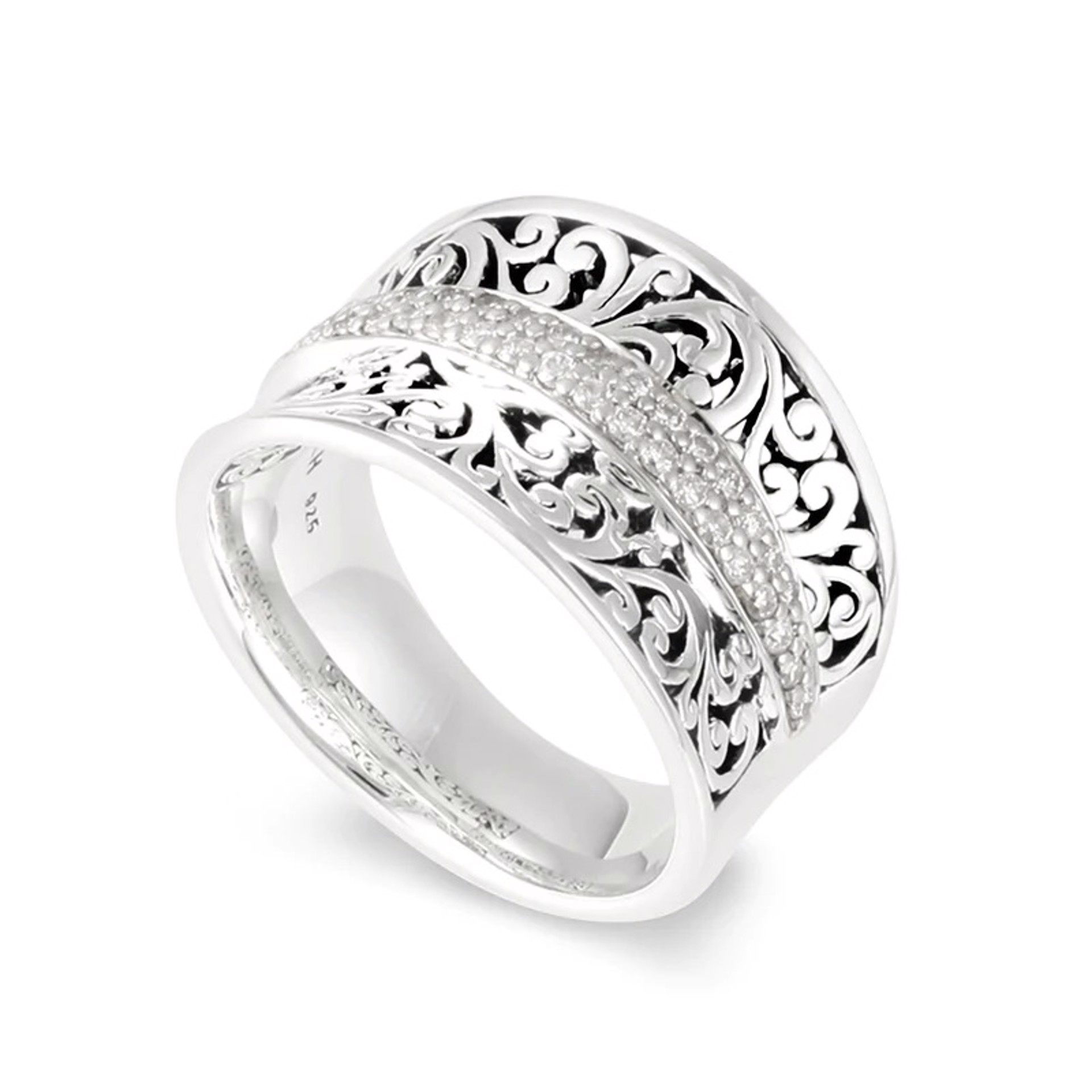 1009 Signature Scroll Open Ring with White Diamonds (SO) by Lois Hill