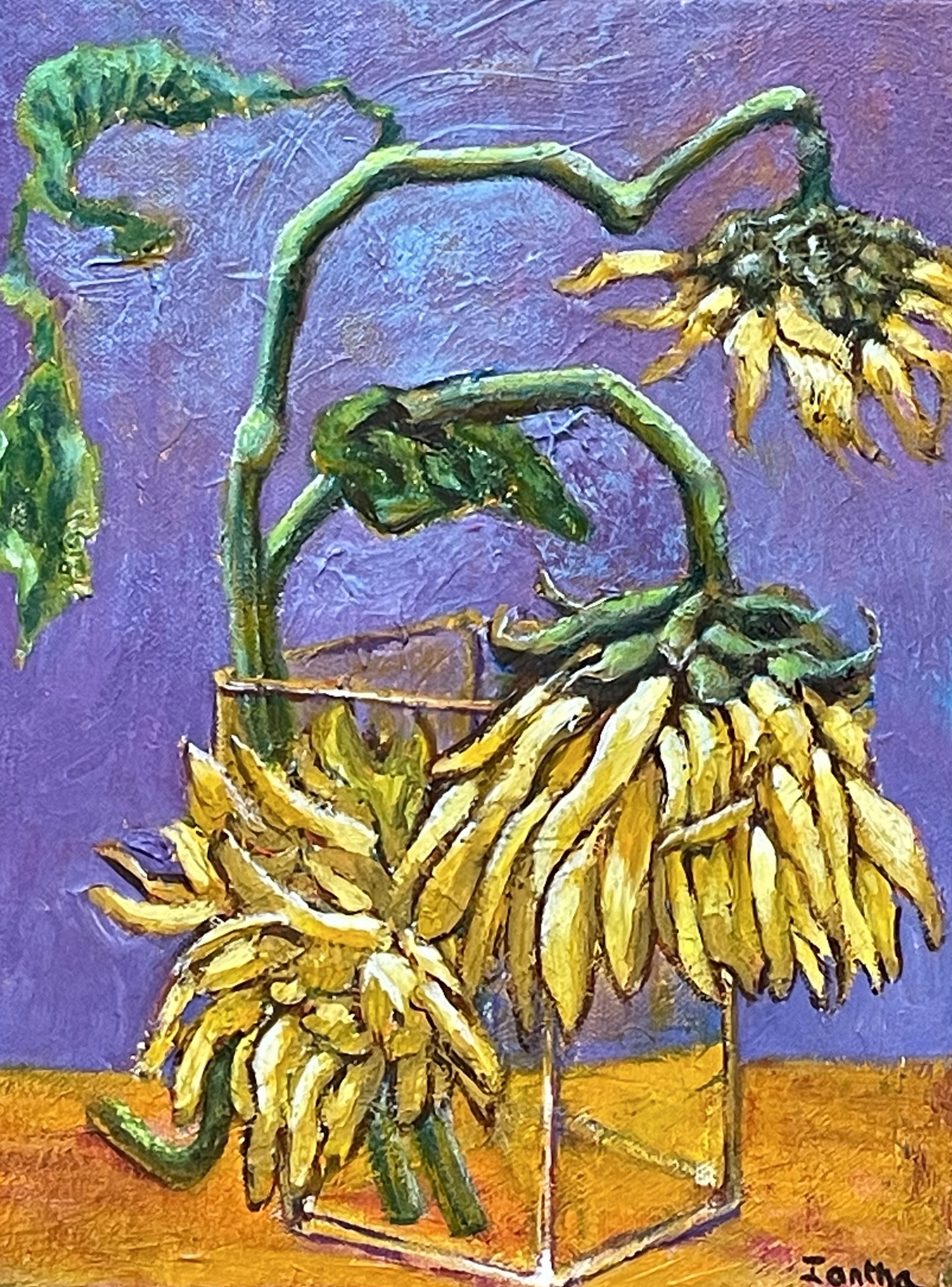 Sunflowers on Lilac and Orange by Iantha Newton