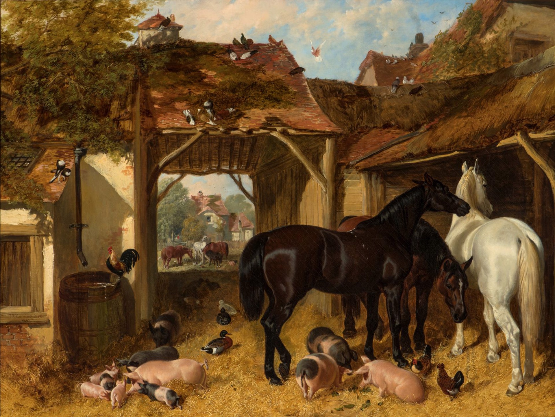 Horses, Pigs and Poultry in a Farmyard by John Frederick Herring, Sr.