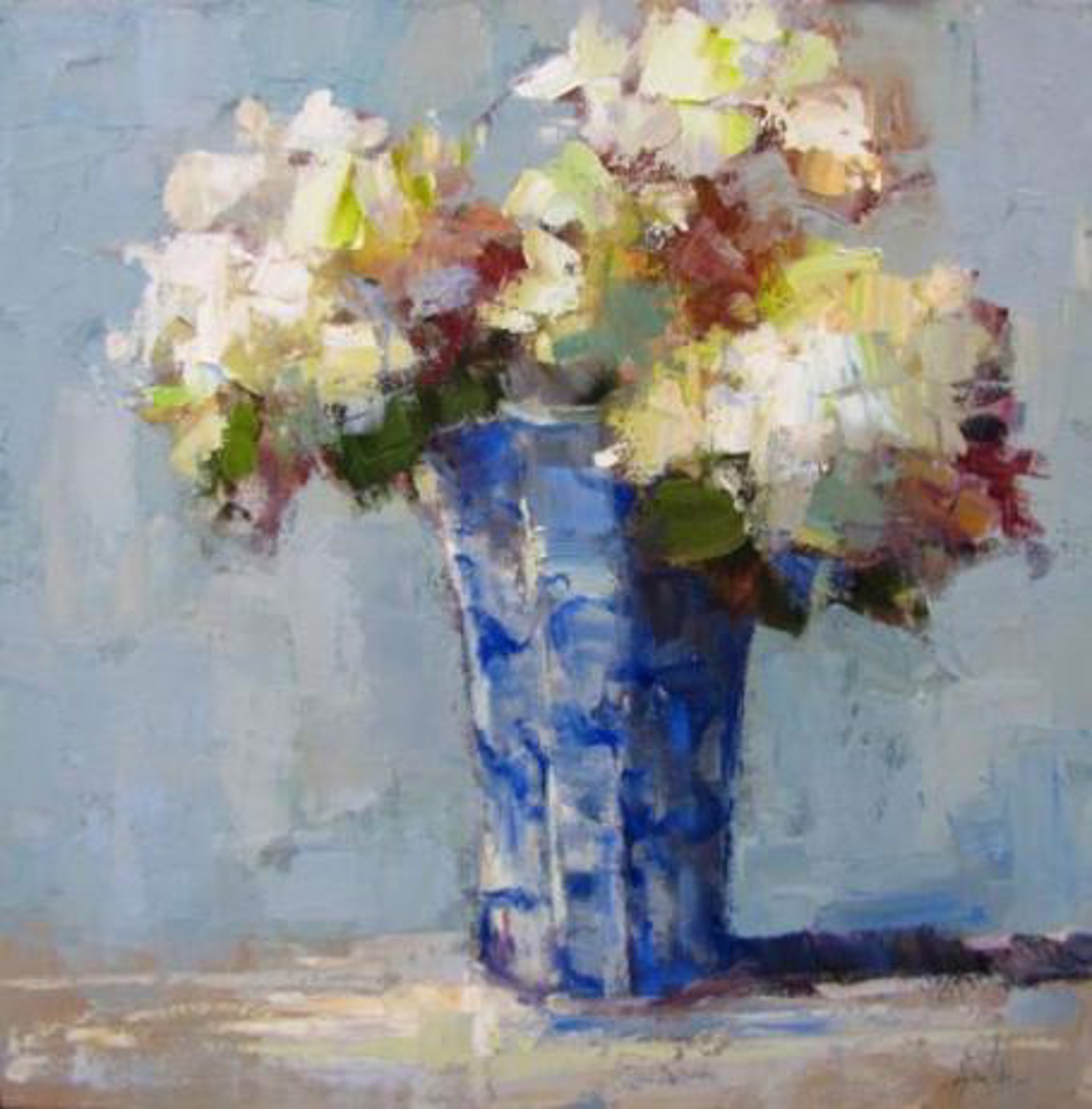 Hydrangeas in Blue and White Vase by Barbara Flowers