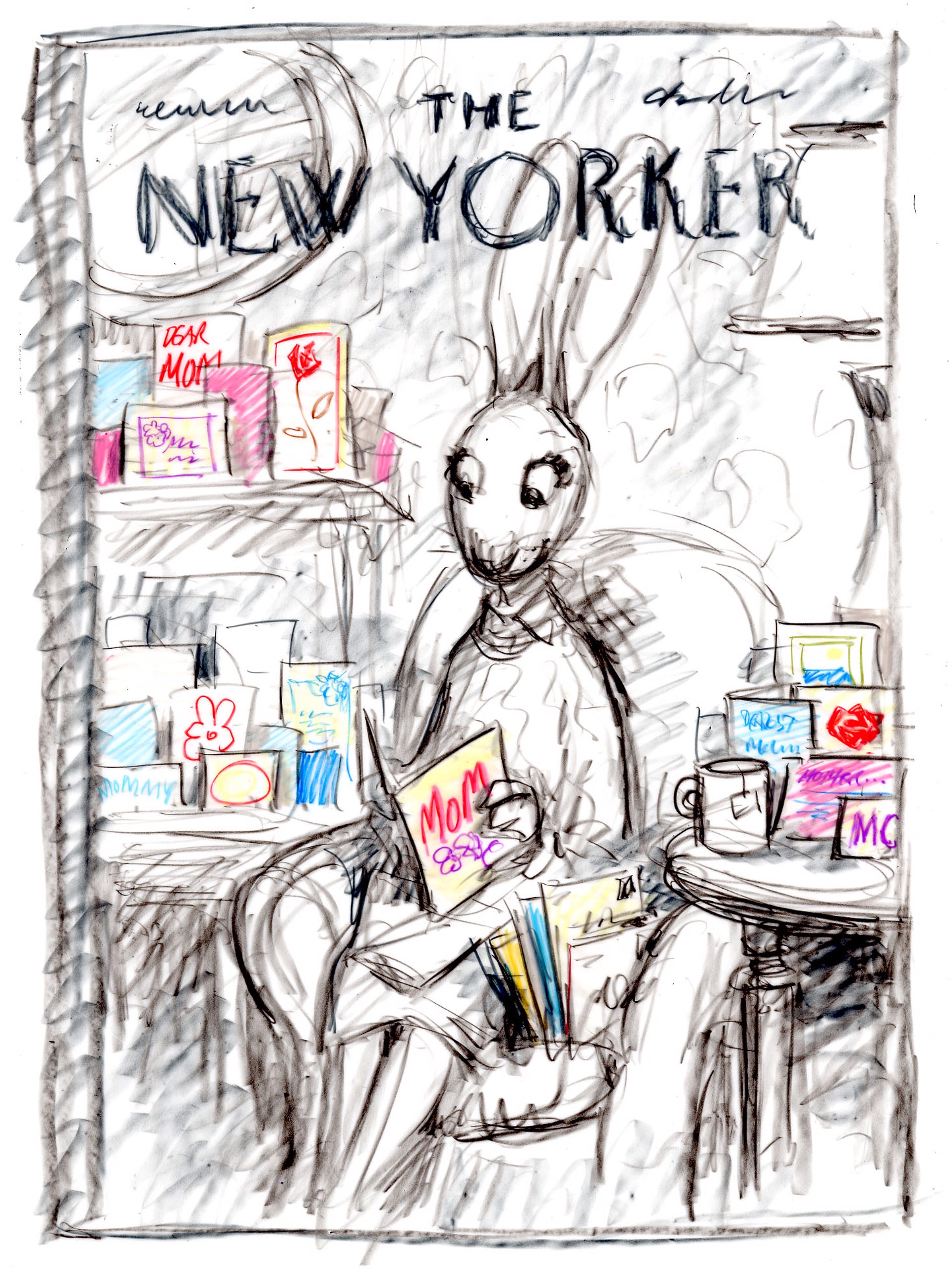 Proposed sketch for New Yorker cover "Mother's Day" by Peter de Sève
