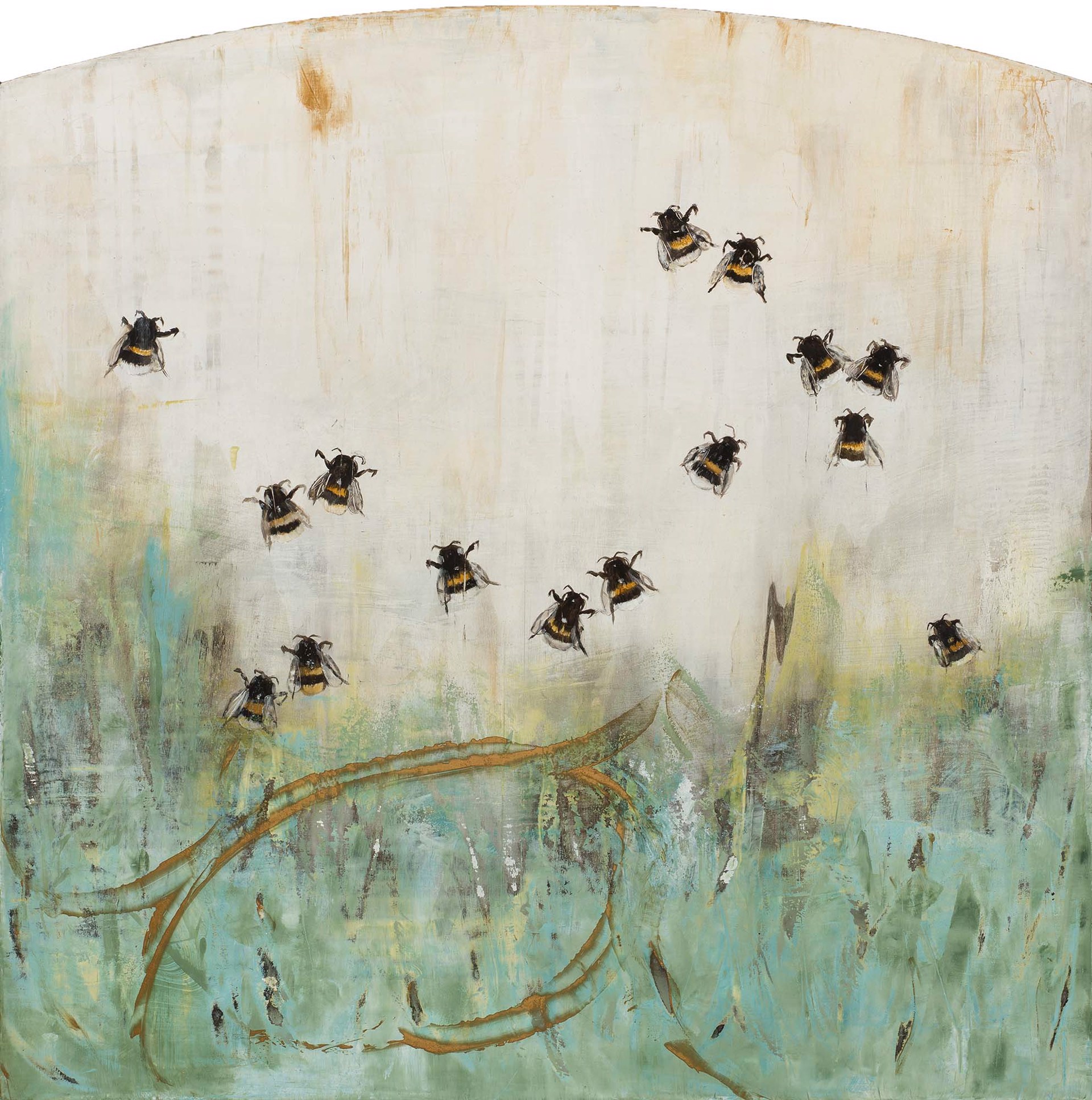 A Contemporary Painting Of A Group Of Bumblebees With An Abstract Background By Jenna Von Benedikt Available At Gallery Wild