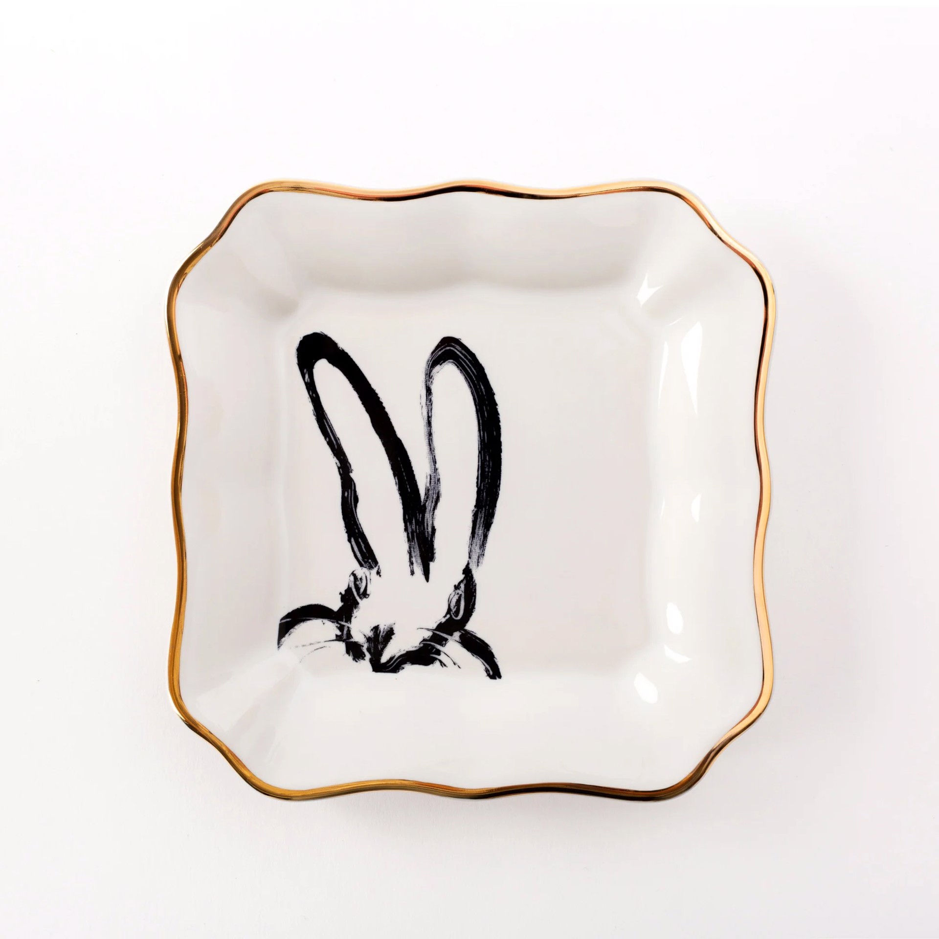 Bunny Portrait Plate - White with Hand Painted Gold Rim by Hunt Slonem (Hop Up Shop)