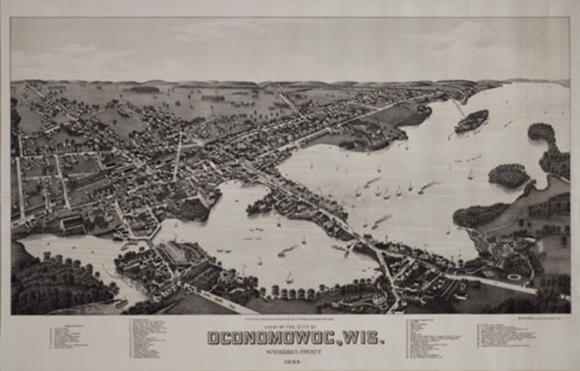 View of the City of Oconomowoc, WI, Waukesha Co. 1885 by Beck & Pauli