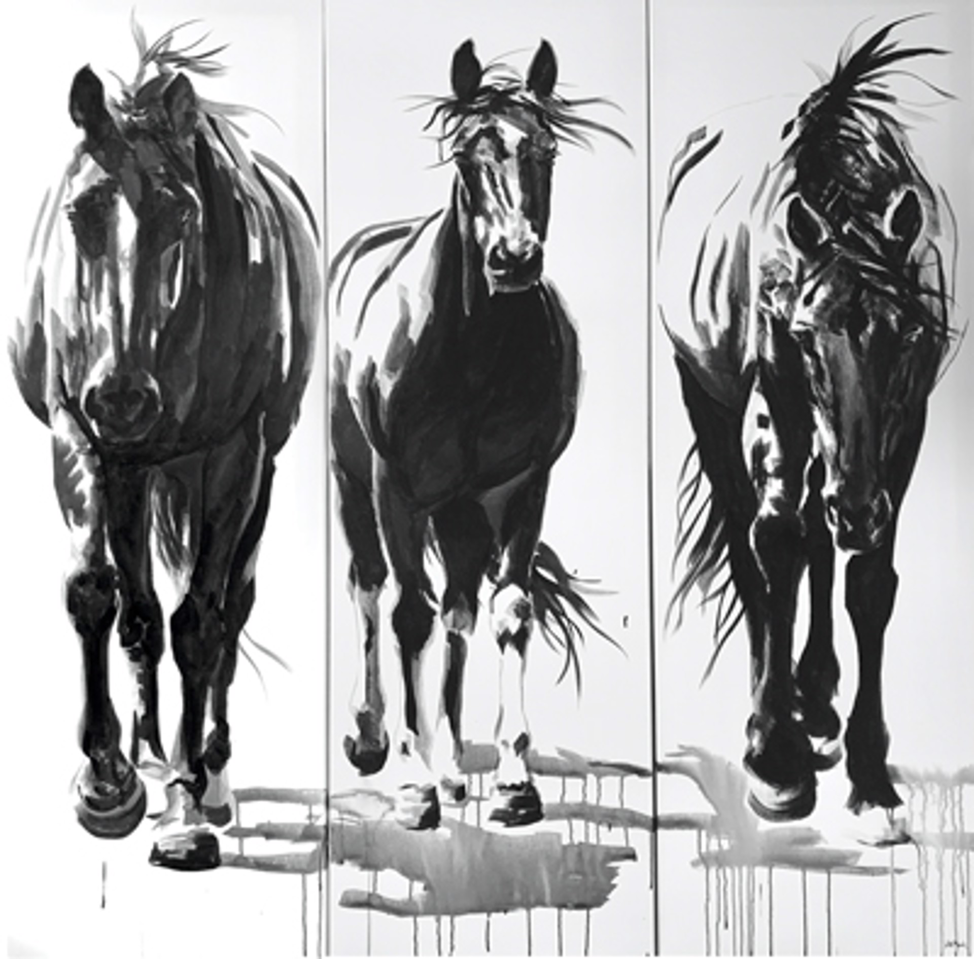 Inky, Goldie, and Silky Triptych (3 panels) by Jennifer Mack