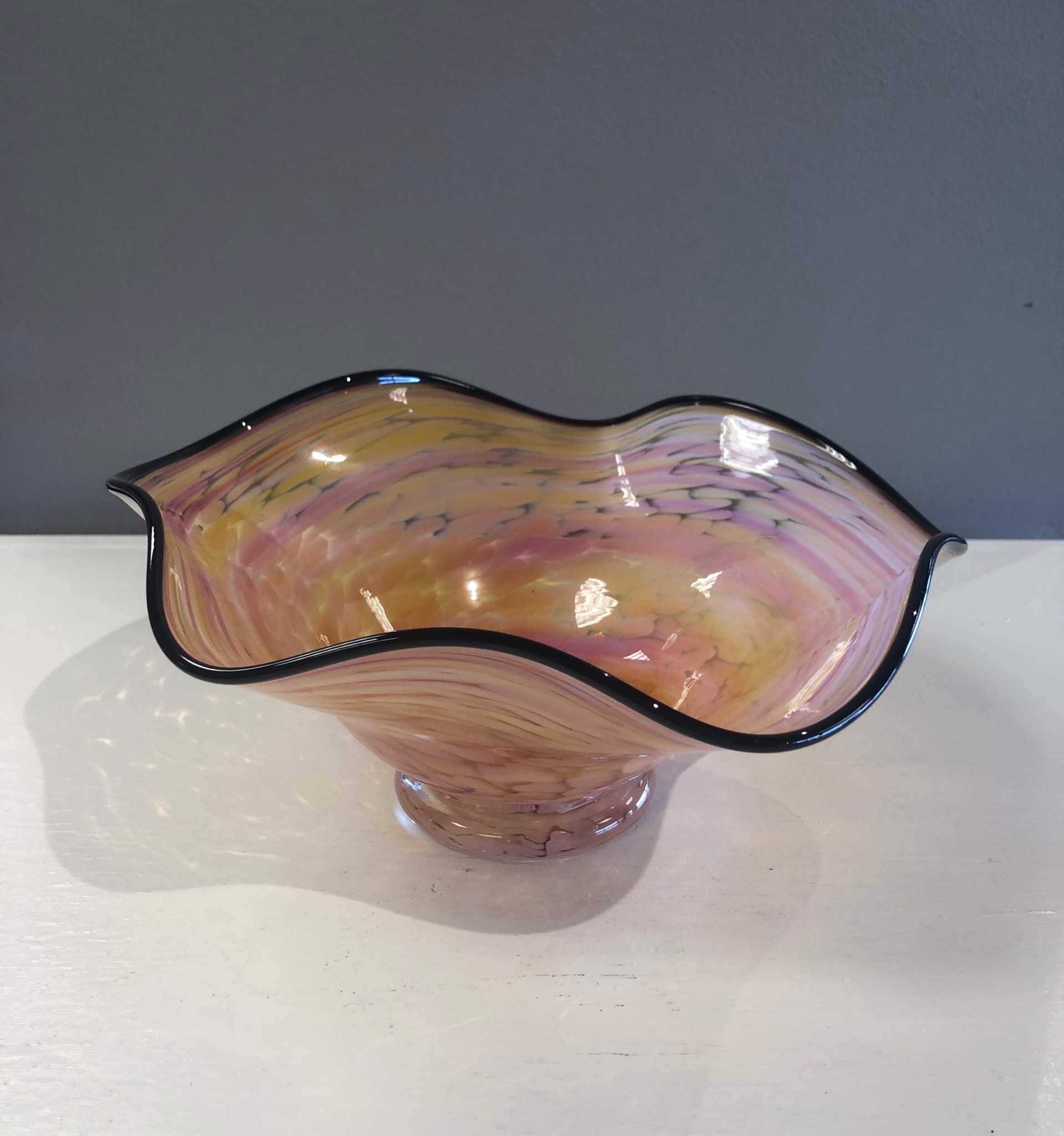 Scallop Bowl Aura over Apricot  by AlBo Glass