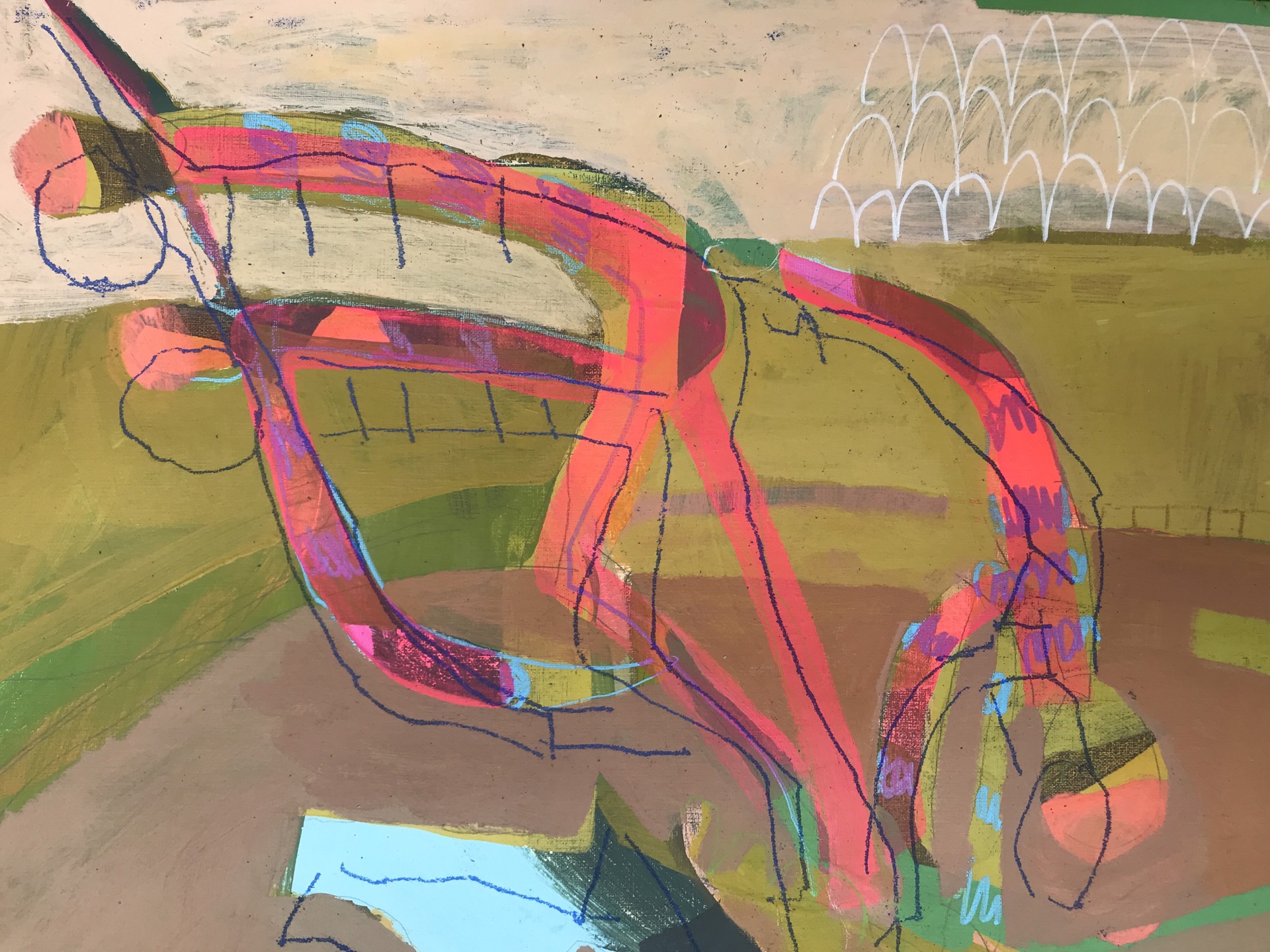 Pink Leotards on Blue Horse by Rachael Van Dyke