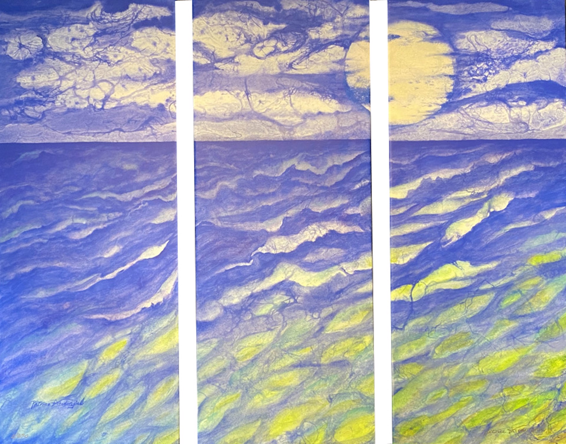 Yin Moon Blue Scape (triptych) by Patrice Ann Federspiel