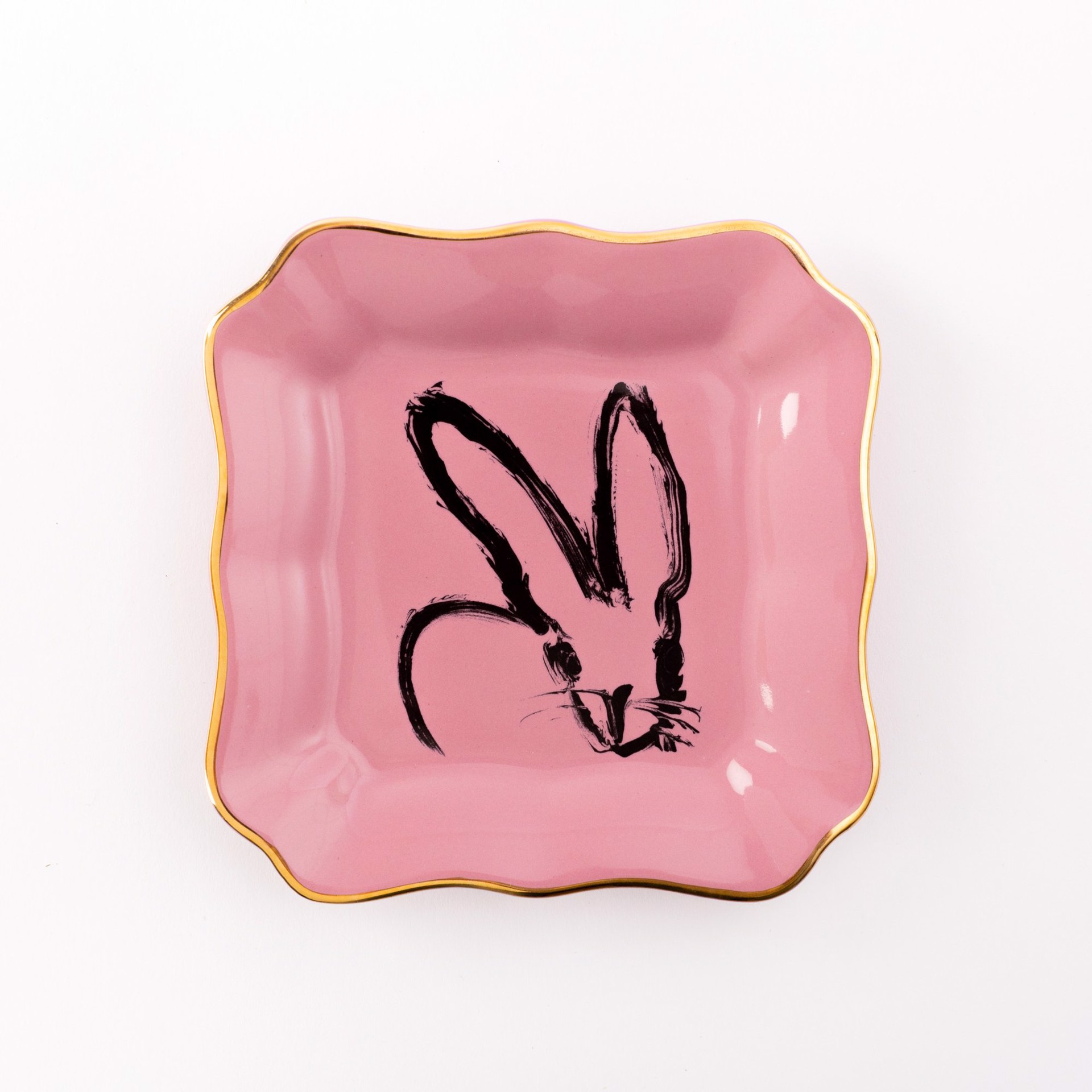 Bunny Portrait Plates: Pink with Gold by Hunt Slonem