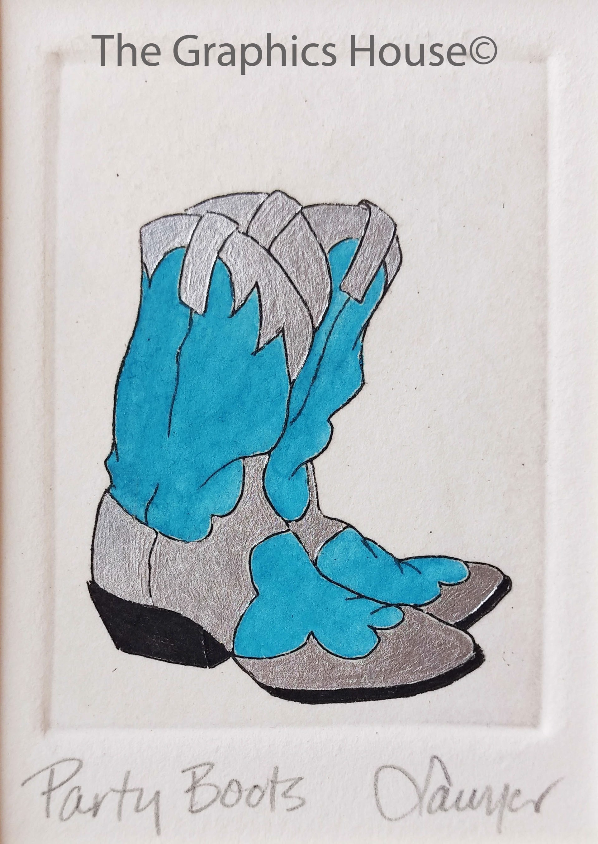 Party Boots, Turquoise/Silver (unframed) by Anne Sawyer