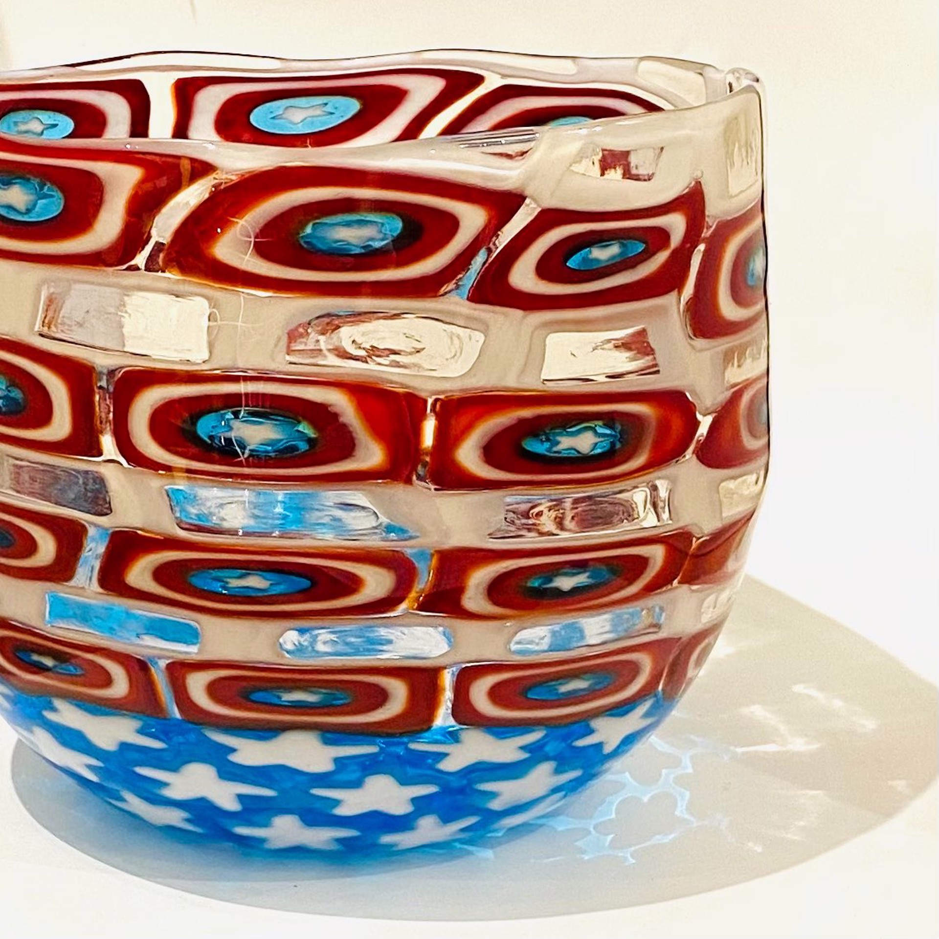 JG22-27 Bowl Red White Blue with Stars Millefiori by John Glass