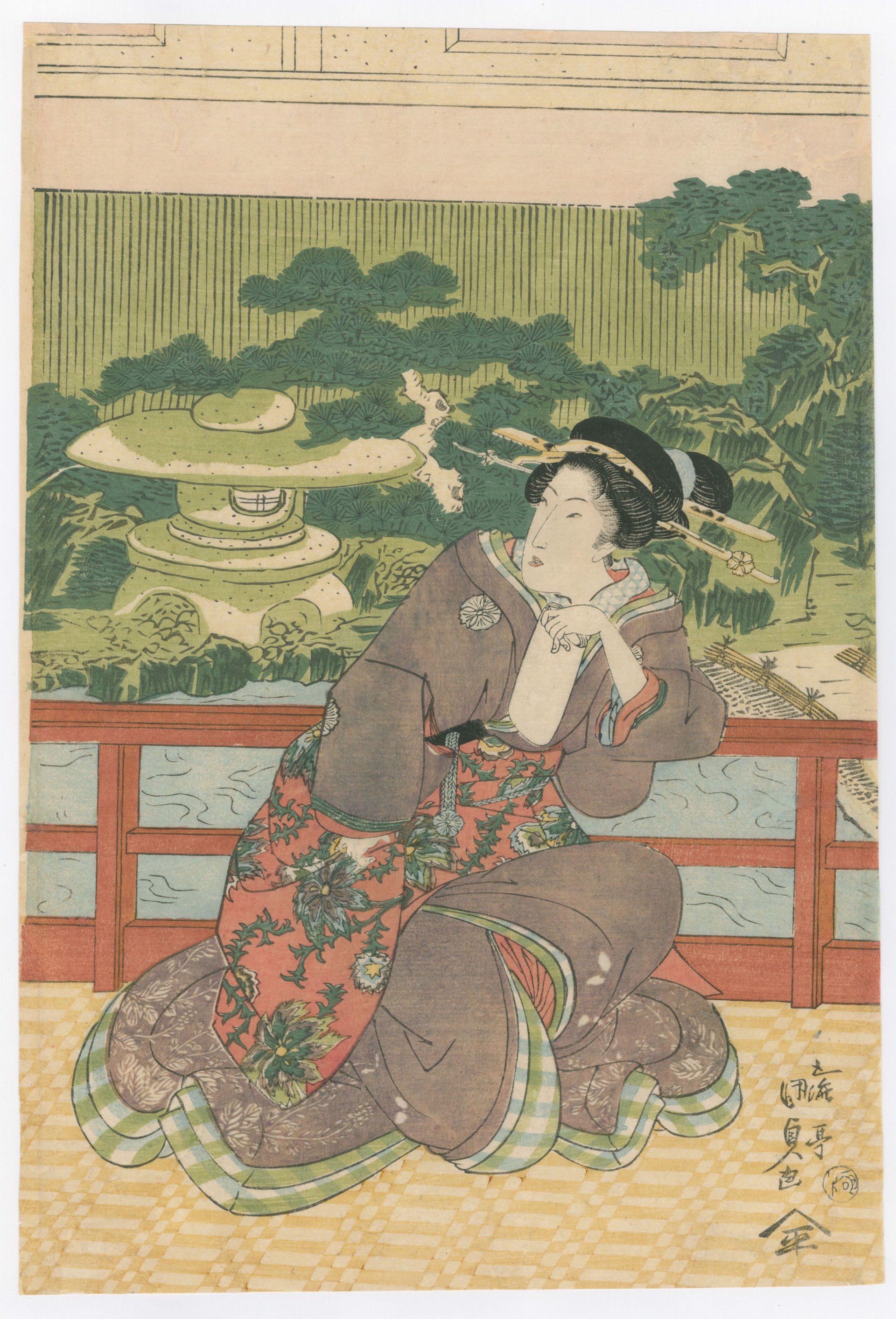 The Roof Garden of the Oi Clan Mansion on Yoshi Street in Edo by Kunisada
