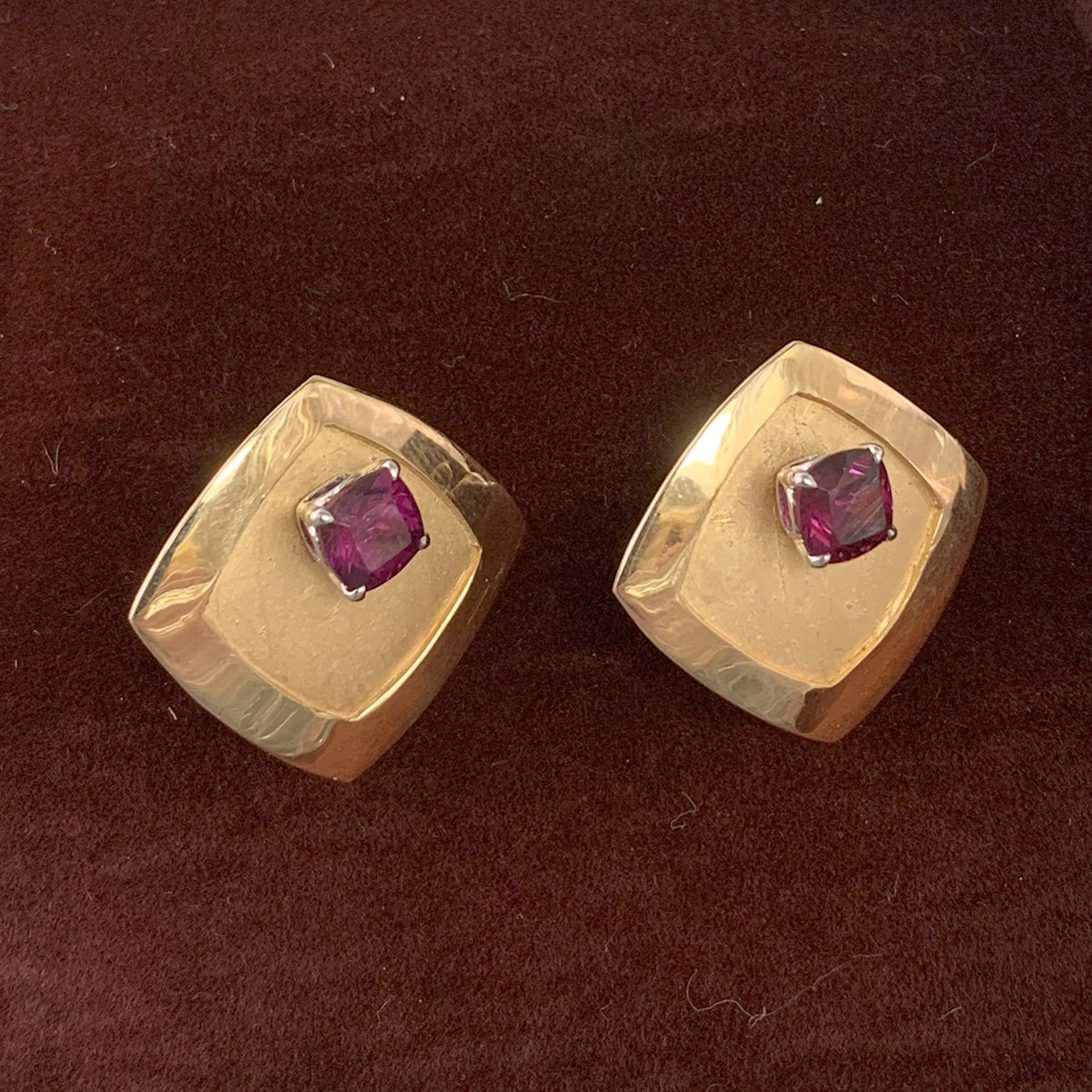 Square Jackets & Rhodolite Post Earrings by Sharon Amber