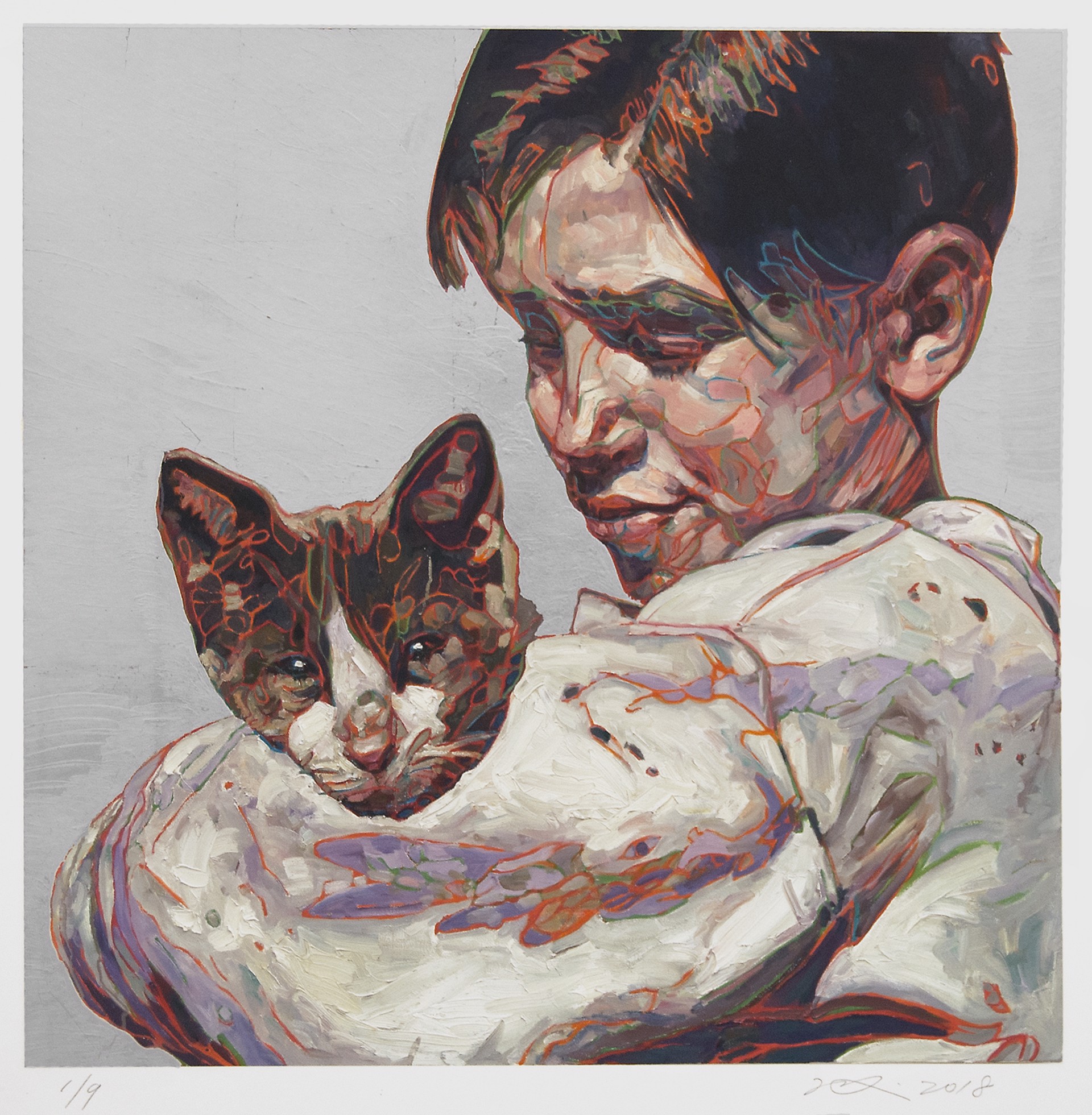 Migrant Child: with Cat (Silver)  1/9 by Hung Liu