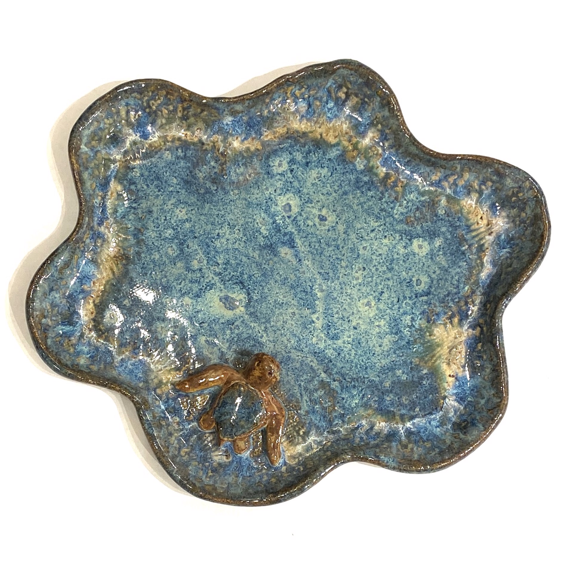 Small Plate with Turtle (Blue Glaze) LG23-1059 by Jim & Steffi Logan