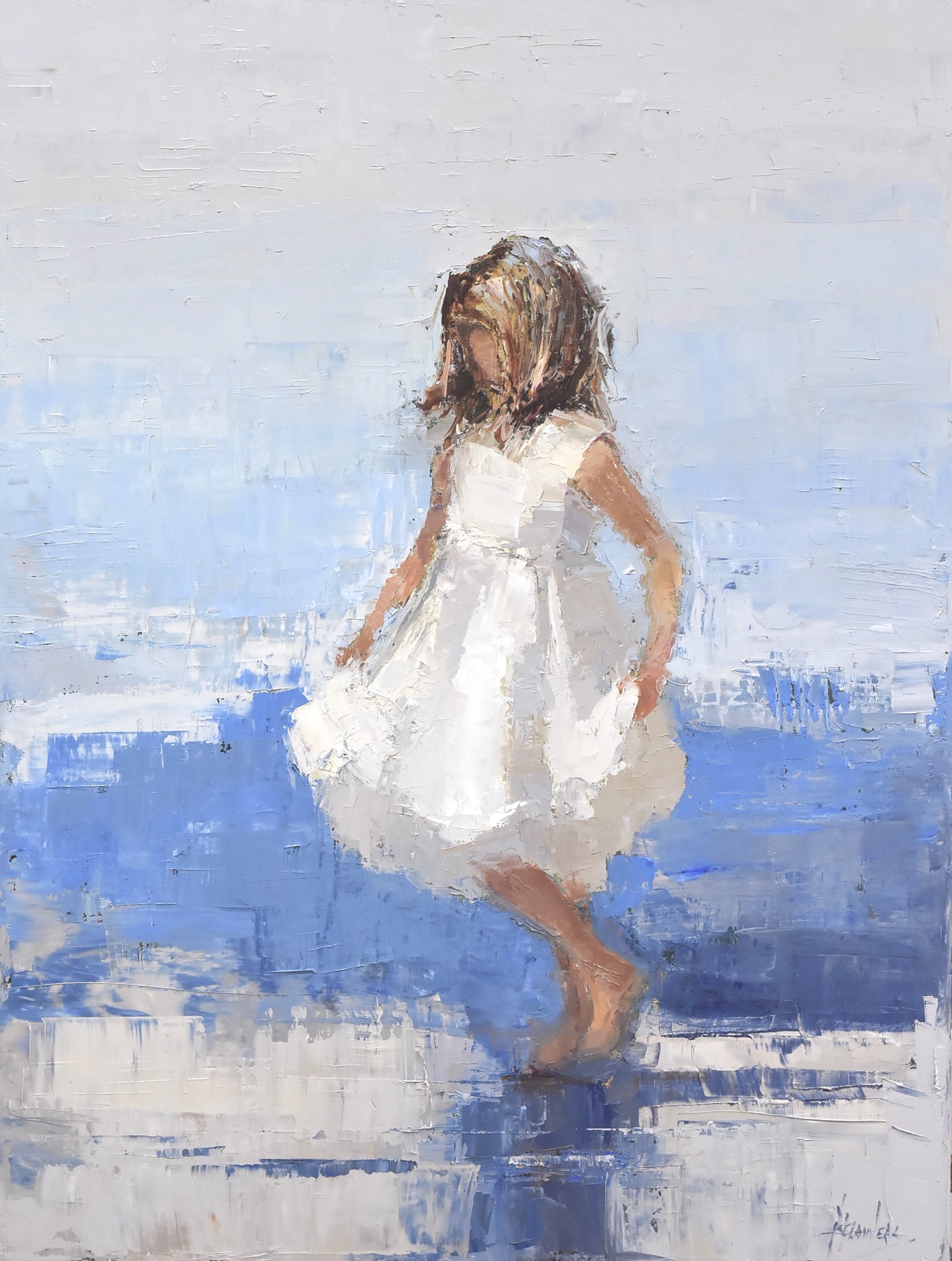 Girl and Blue Water by Barbara Flowers