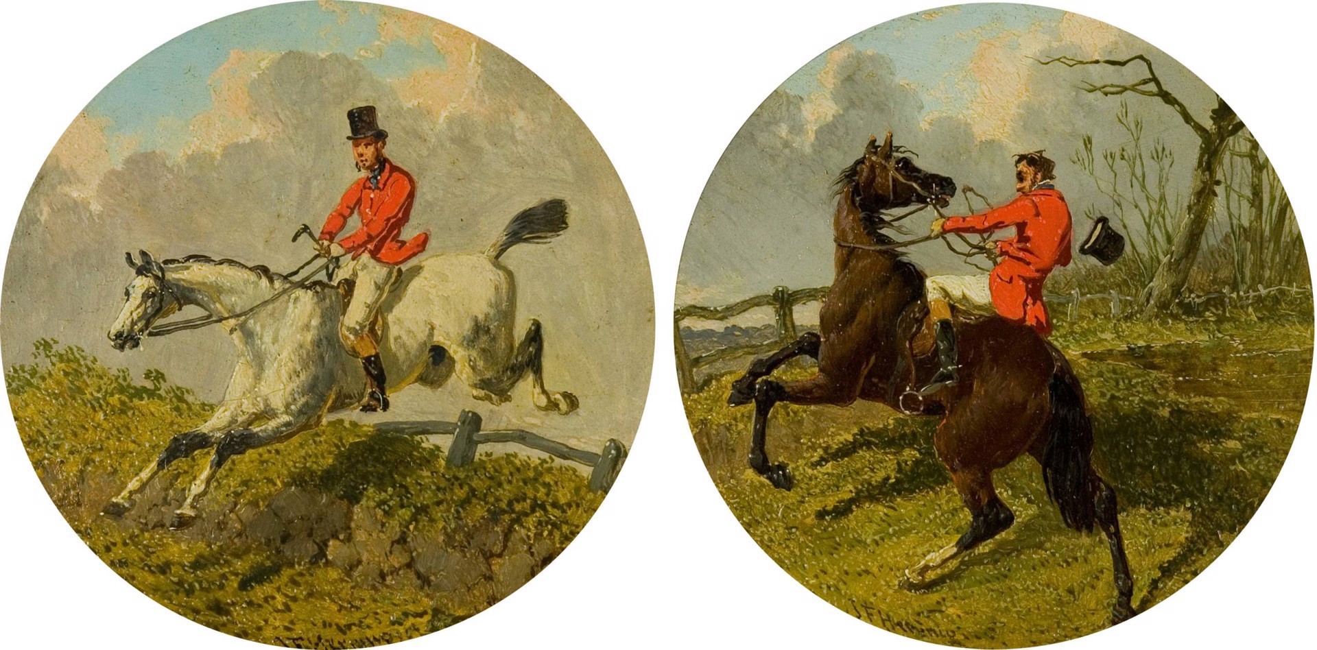 Foxhunting Vignettes; a pair by John Frederick Herring, Jr.