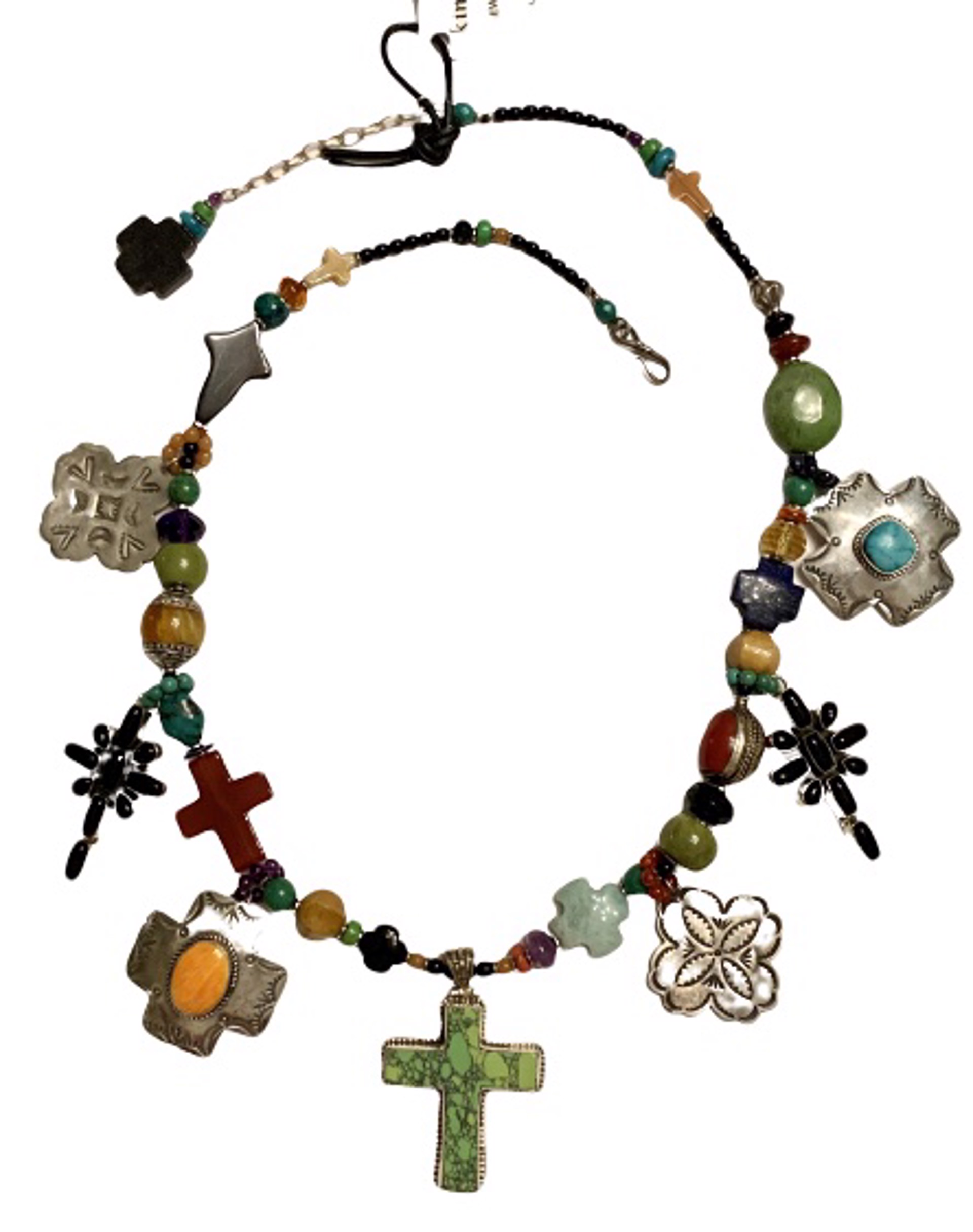 KY 1411 - Single Strand Onyx Multi Cross Necklace by Kim Yubeta