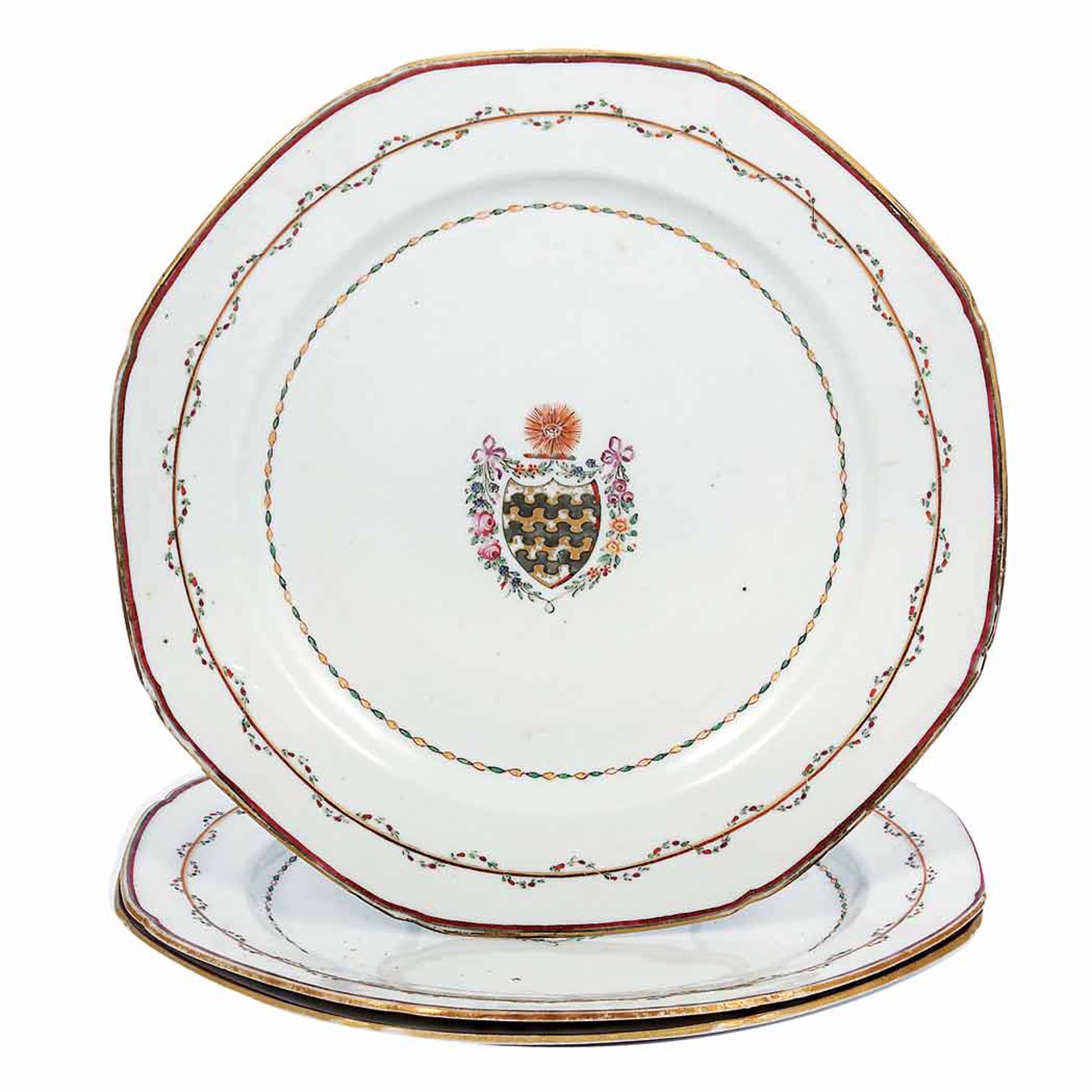 SET OF THREE ARMORIAL PLATTERS WITH ARMS OF BLUNT