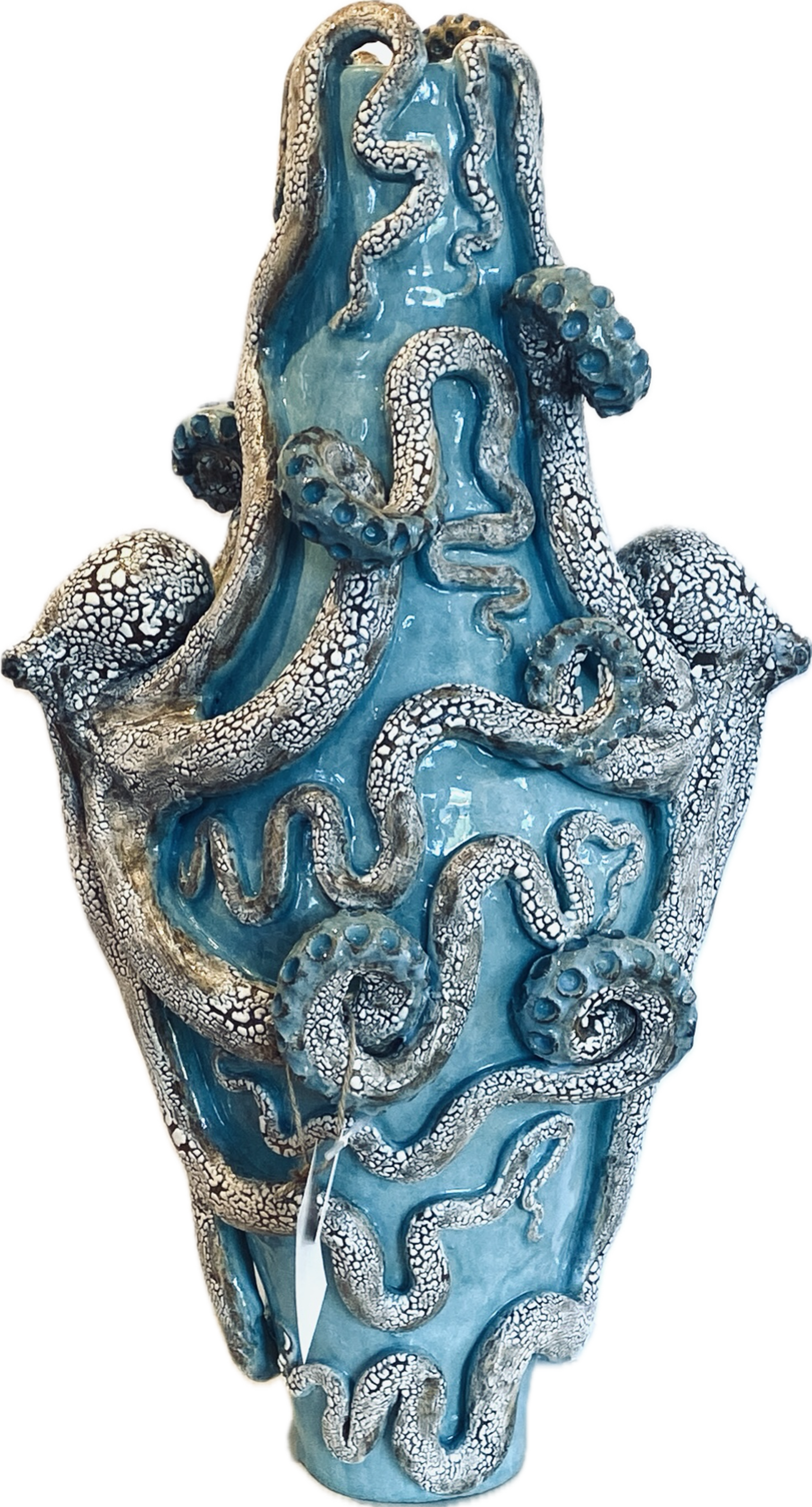 Tall Double Octopus Vase, Carribean Blue SG23-54 by Shayne Greco
