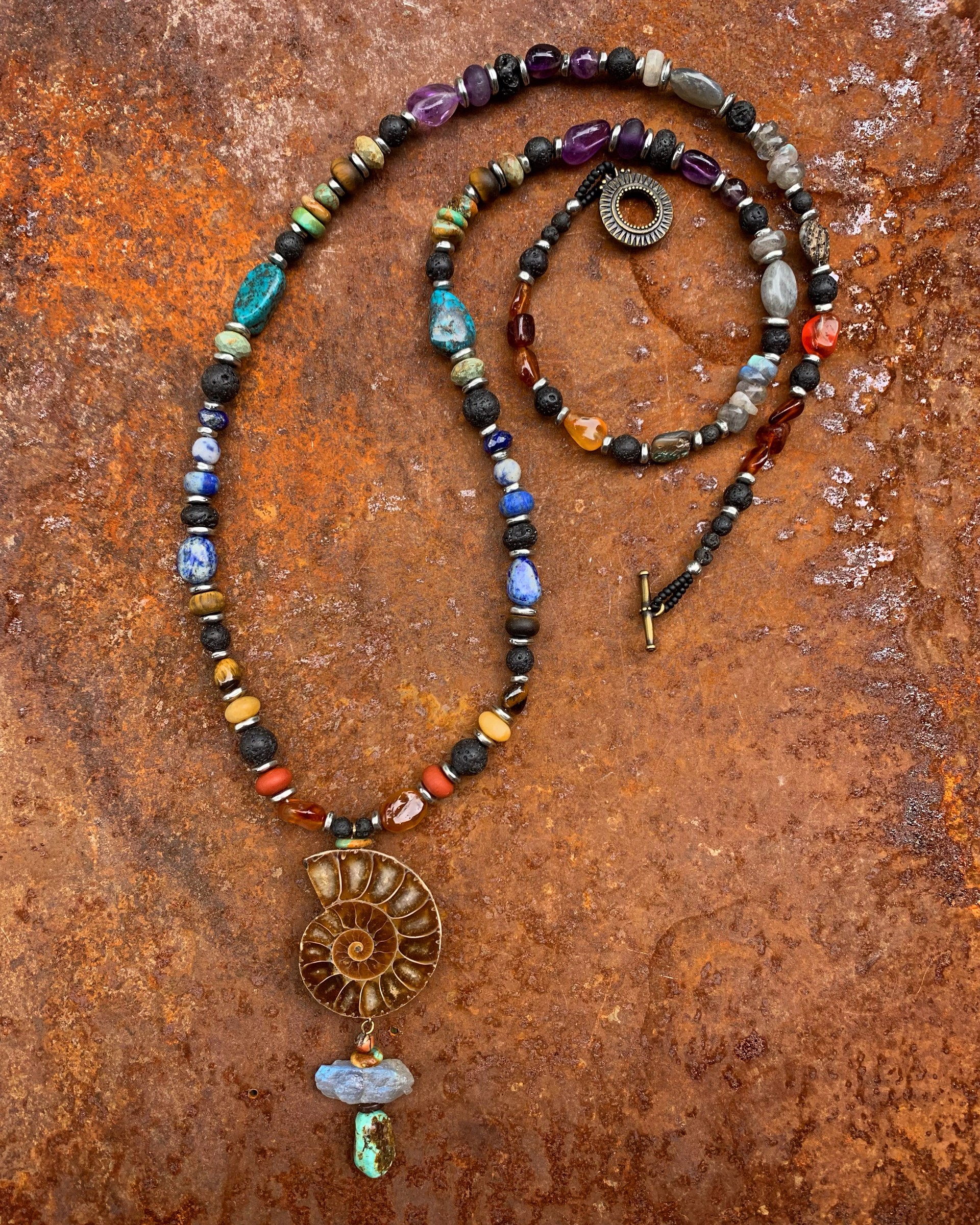 K493 Earth Rainbow Ammonite Necklace by Kelly Ormsby