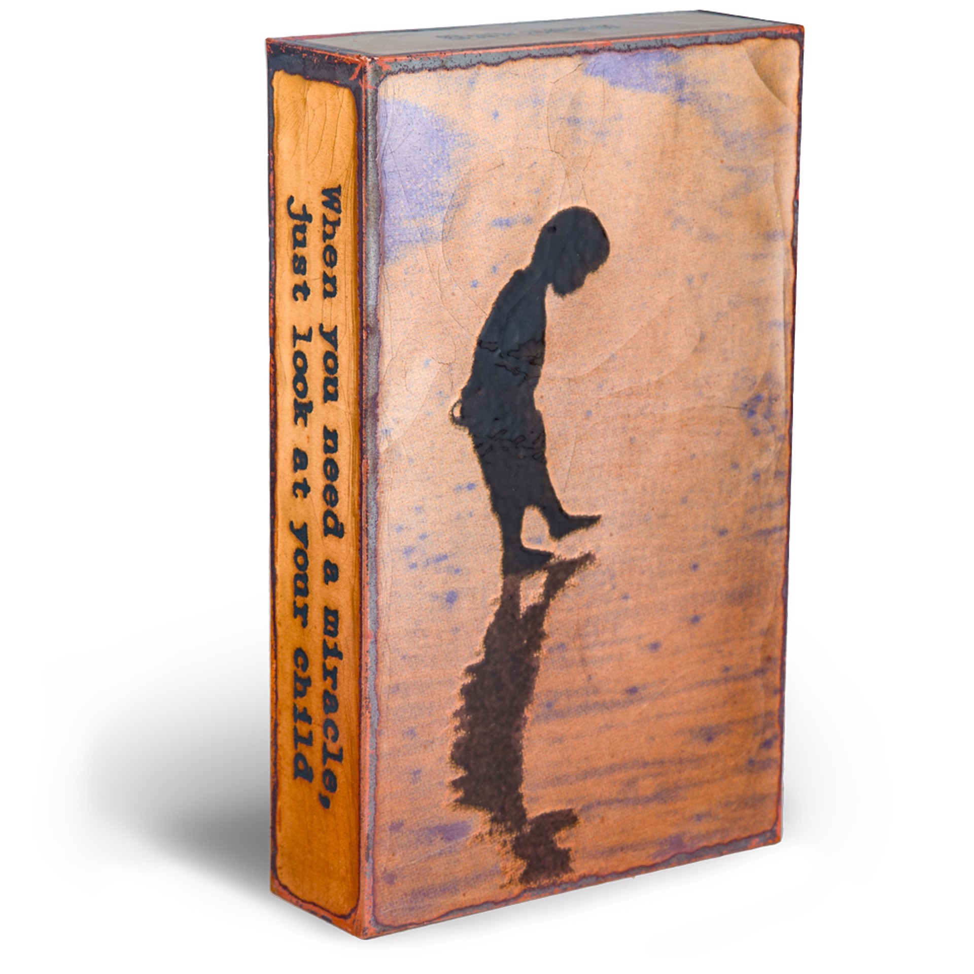 A Houston Llew Glass Fired To Copper Spiritile #153 Featuring A Child Silhouette And A Quote By Unknown, Available At Gallery Wild