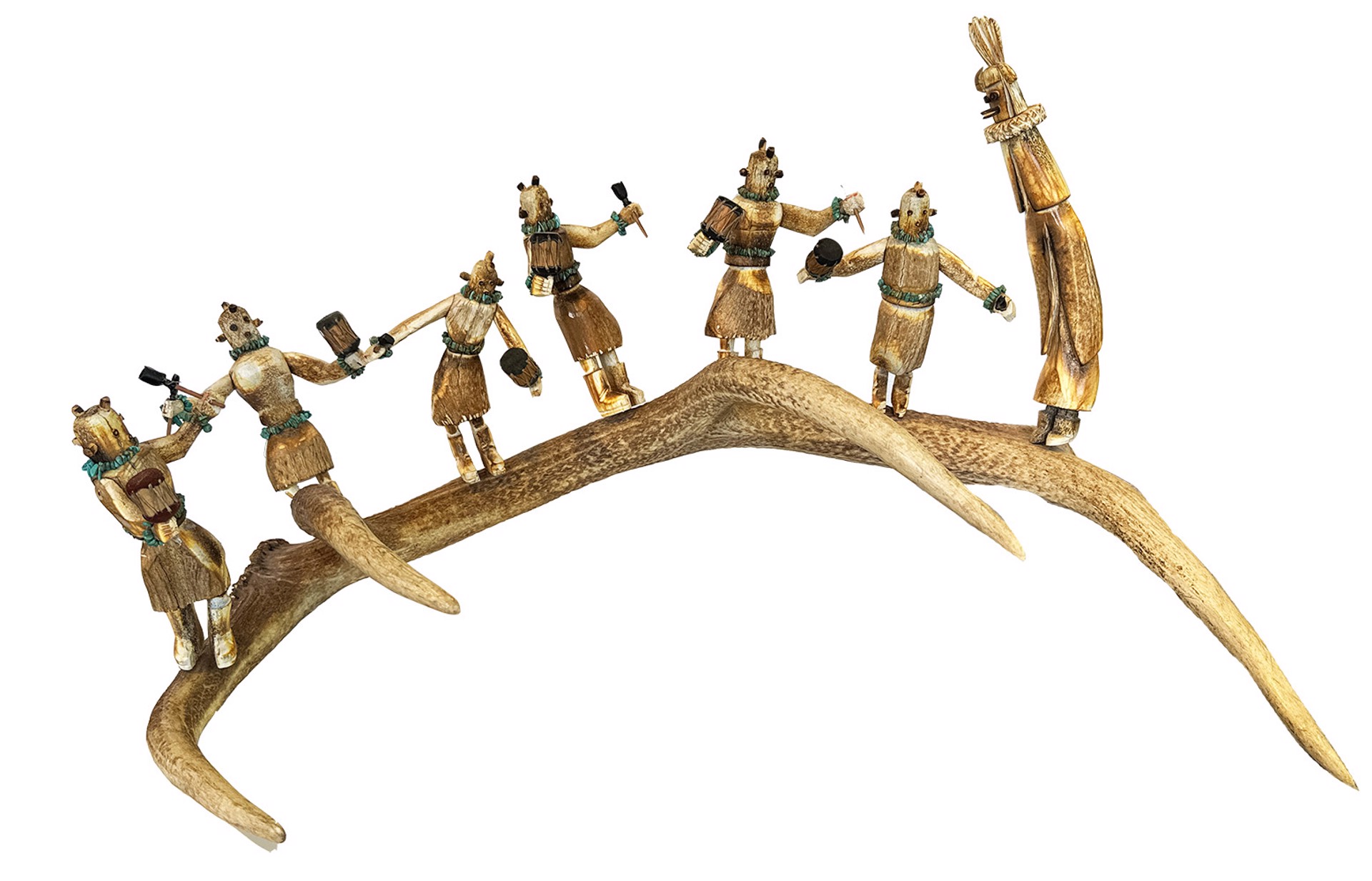 Elk Horn with 7 Kachinas