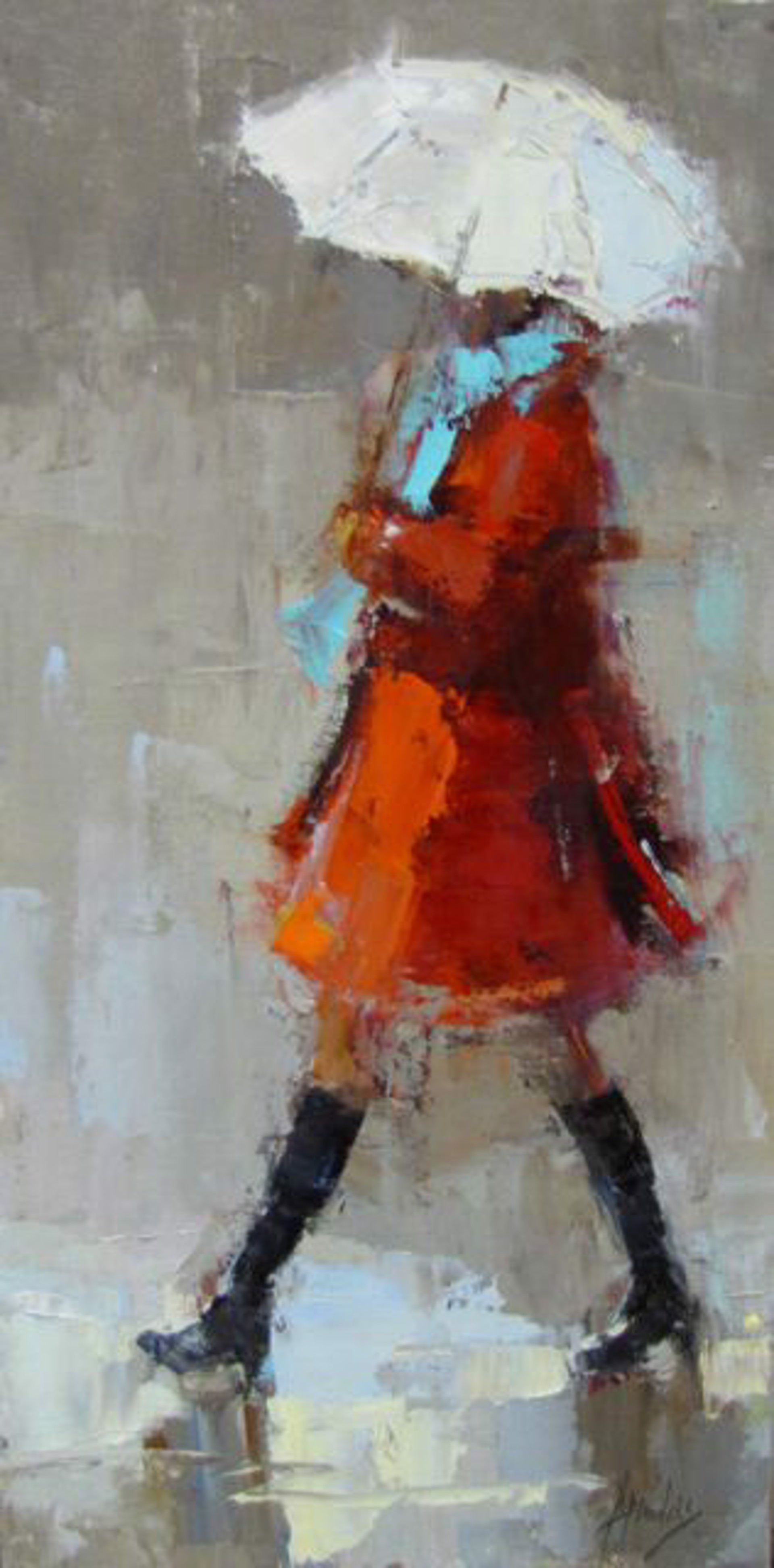 Red Coat, Rainy Day by Barbara Flowers