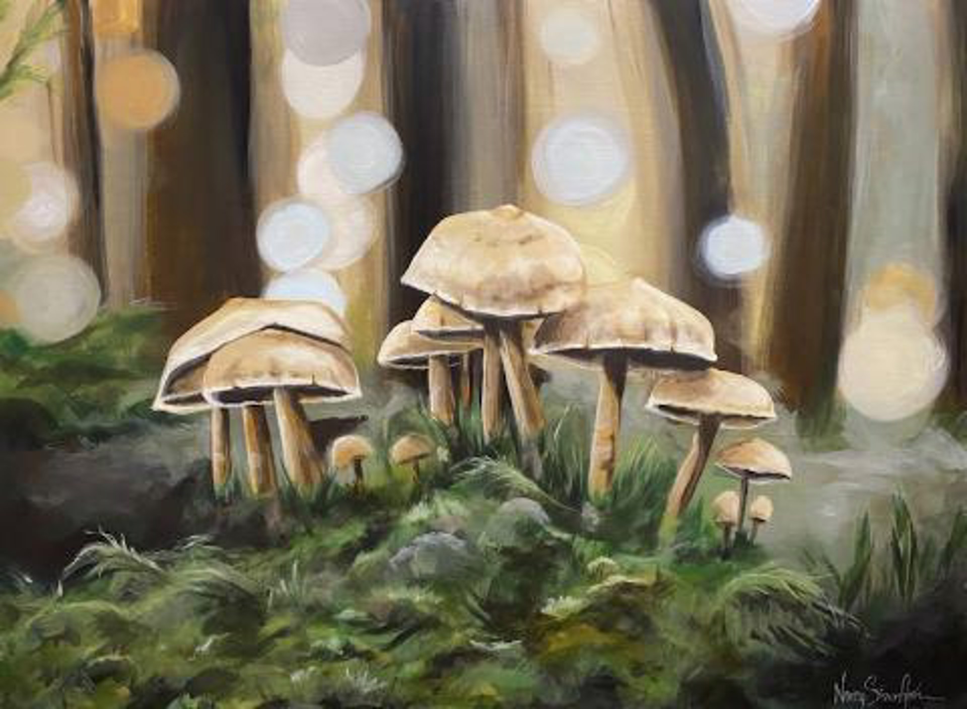 Sunlit Mushrooms in Heather by Nancy Ginn