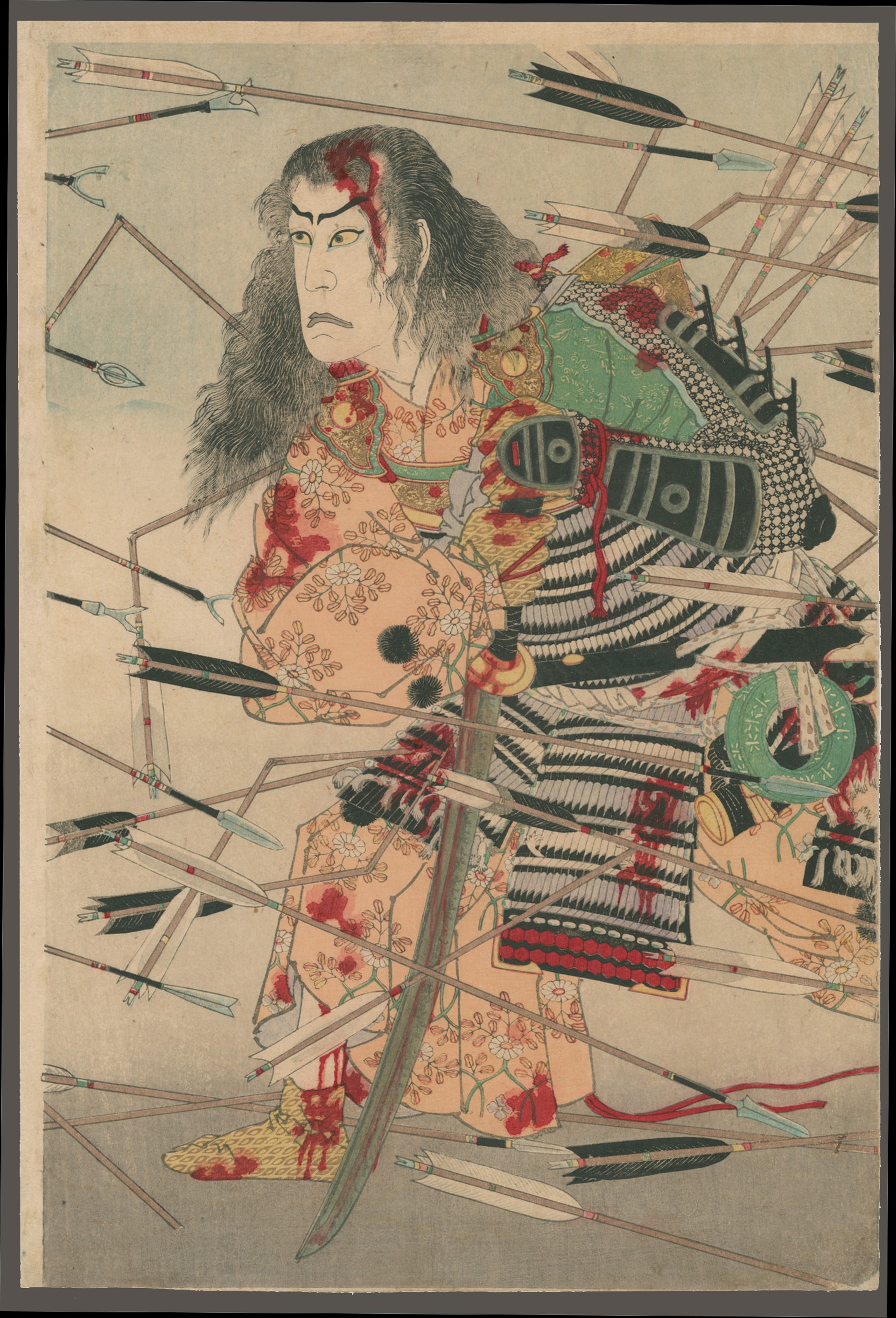 Ichikawa Danjuro IX as Kusunoki Masatsura at the Battle of Shijonawate Kabuki Reformatiom by Yoshitoshi