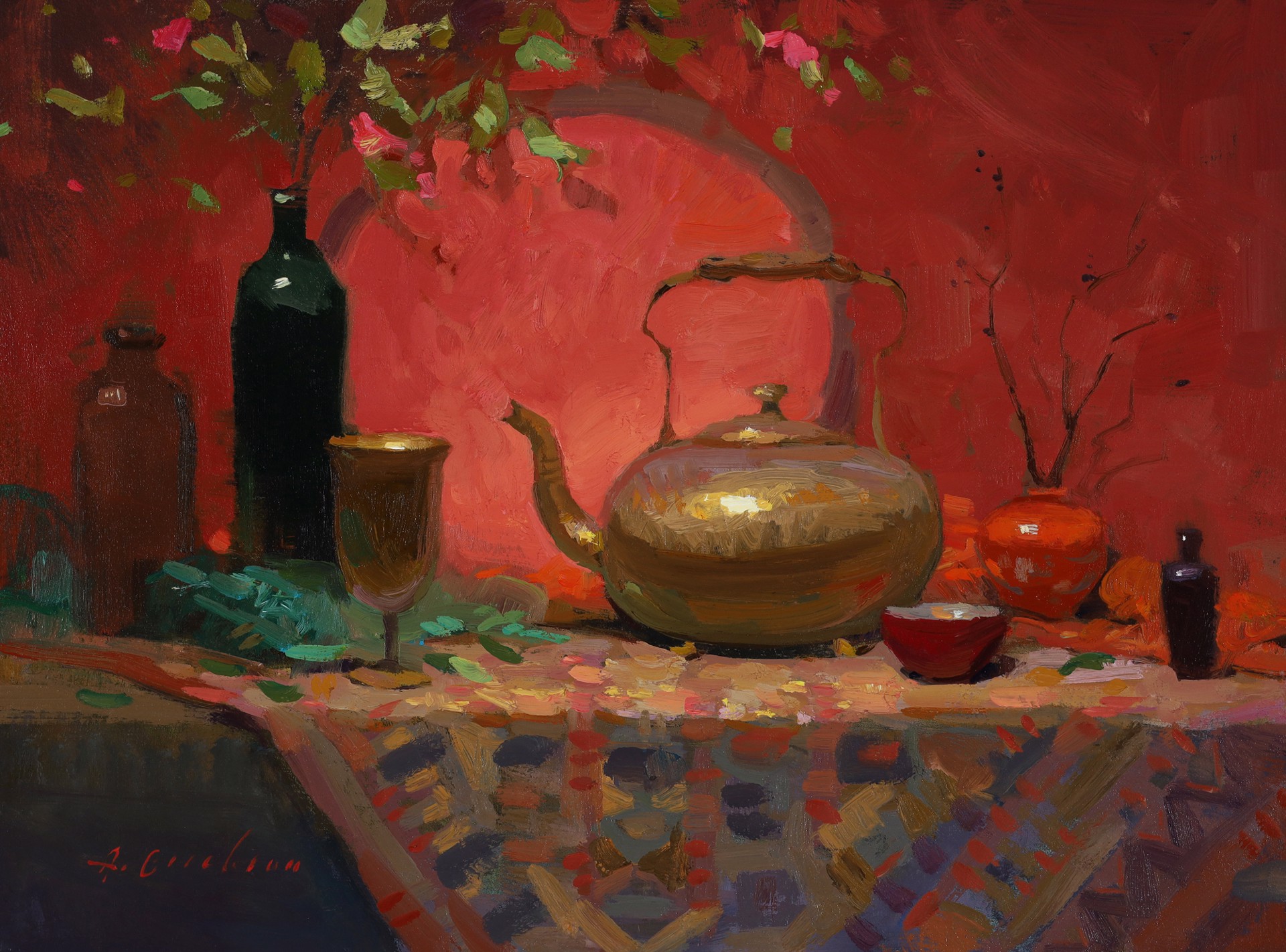 Still Life with Pink Tray and Brass Kettle by Aimee Erickson, PAPA & OPA