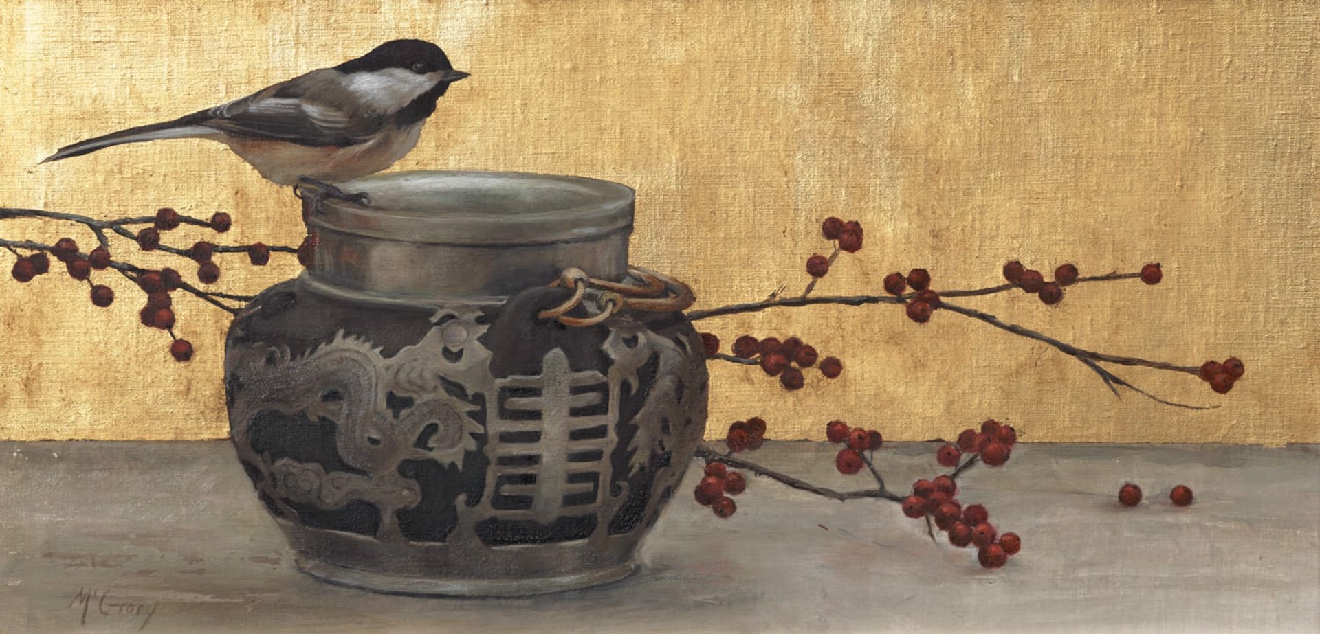 Chickadee & Winter Berries by Anne McGrory