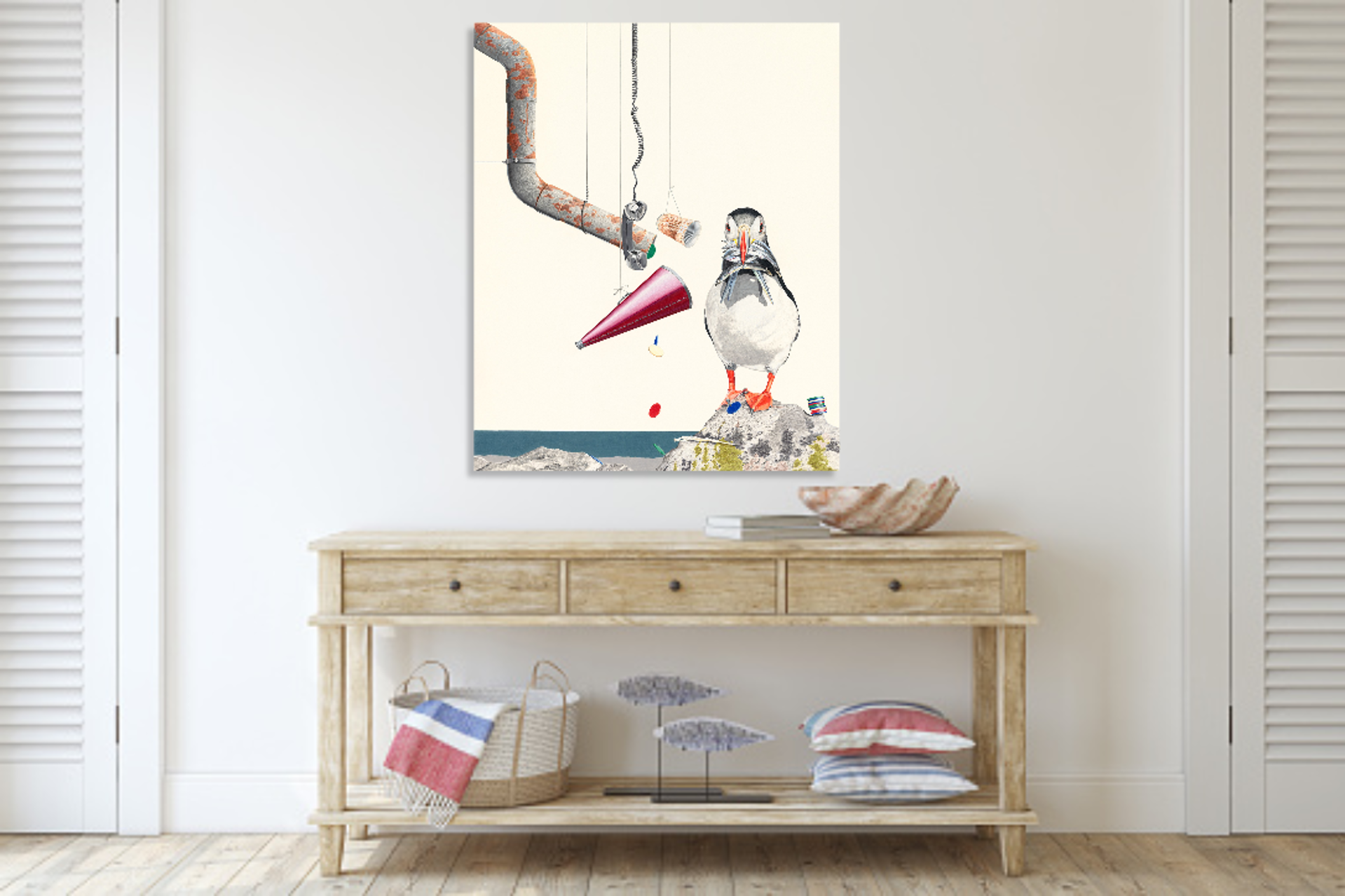 Four Calling Birds 5 - Puffin Full Sized Framed Print by Paul Van Heest