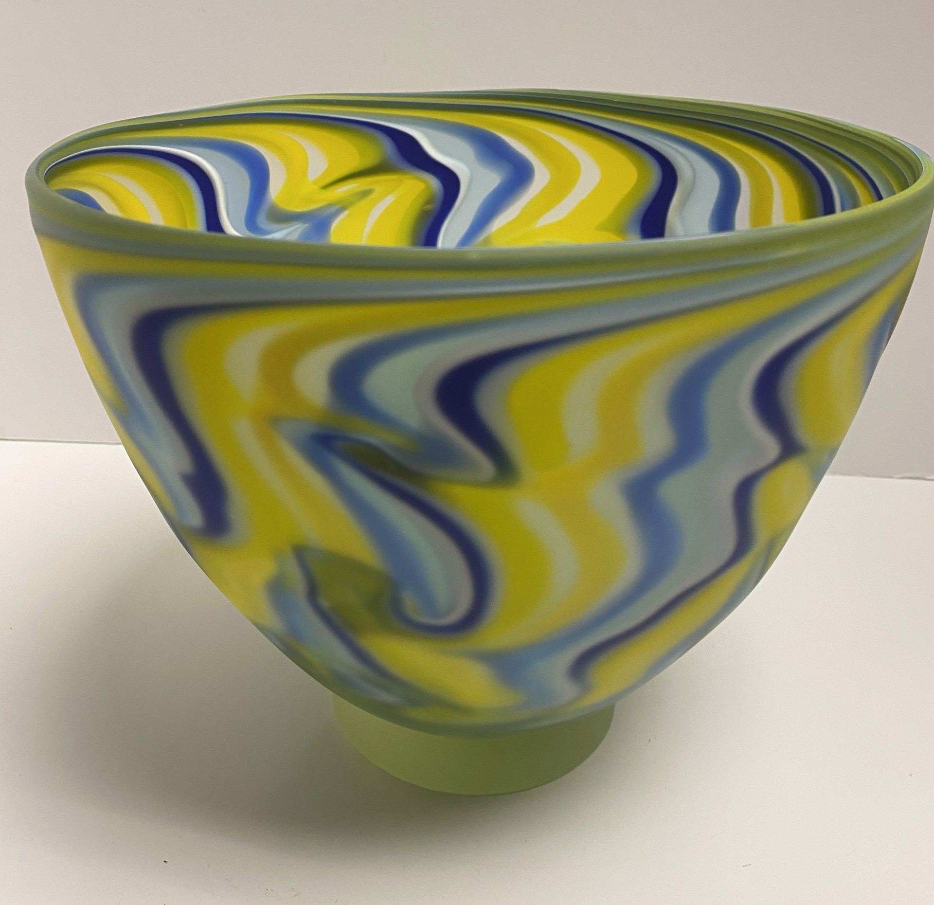 Smoke Yellow, Blue, White Footed Bowl by Rene Culler