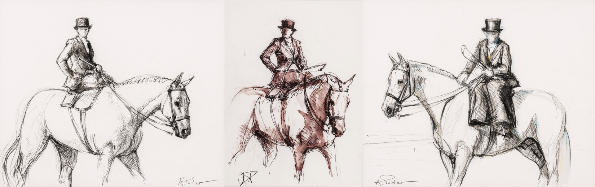 SIDE SADDLE STUDIES (set of three) by Andre Pater