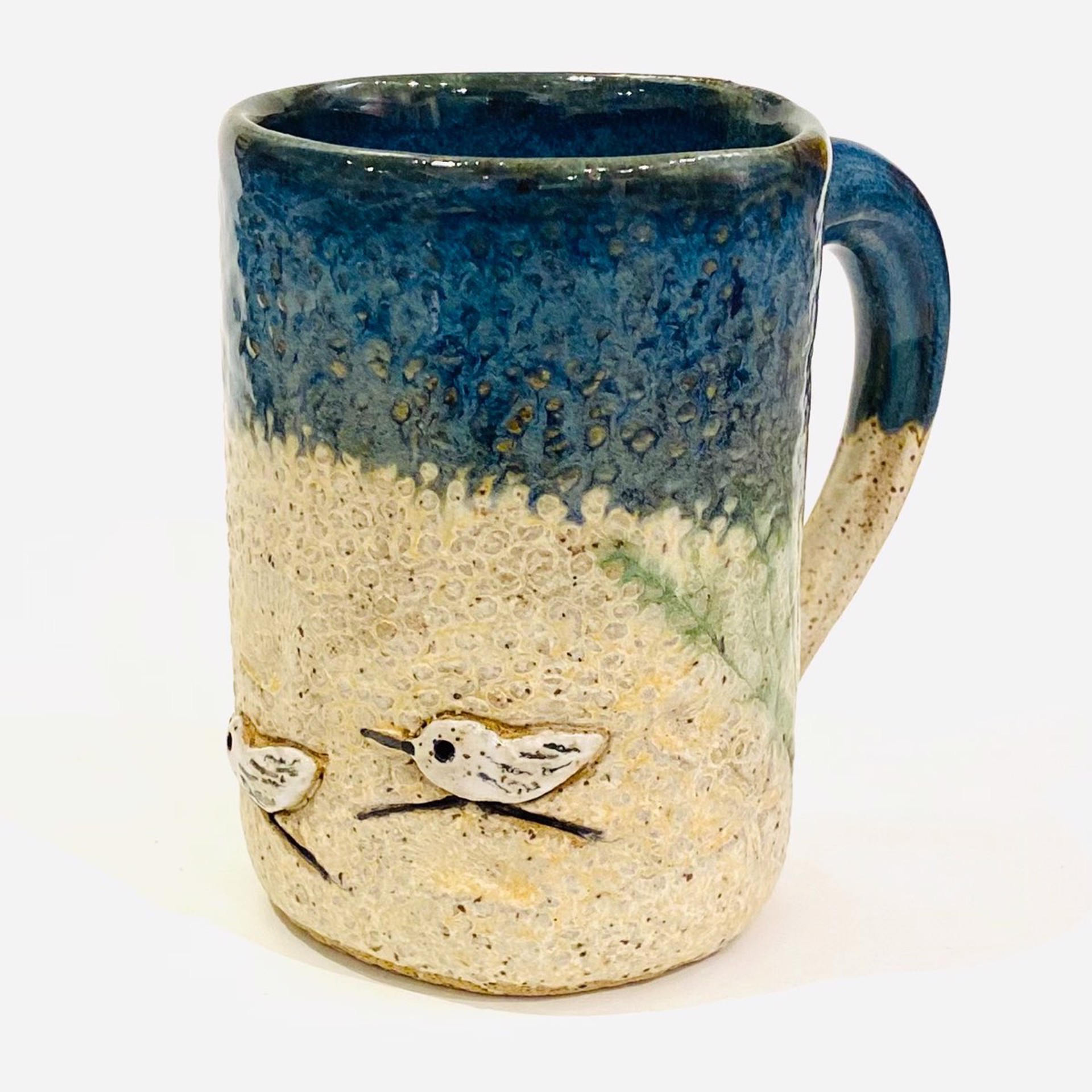 LG22-935 Mug with Sandpiper (Blue Glaze) by Jim & Steffi Logan