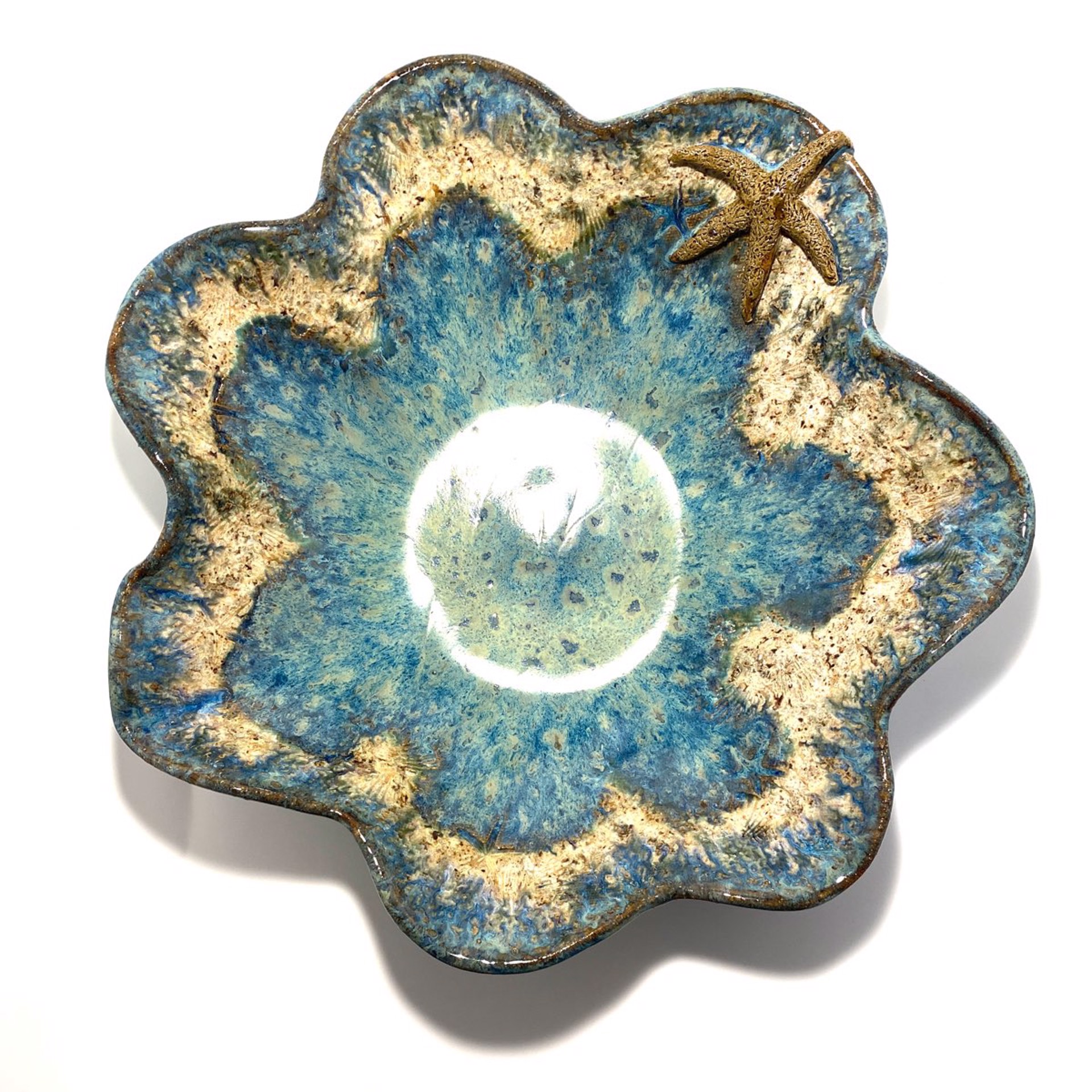 Large Bowl with One Starfish (Blue Glaze) LG23-1121 by Jim & Steffi Logan
