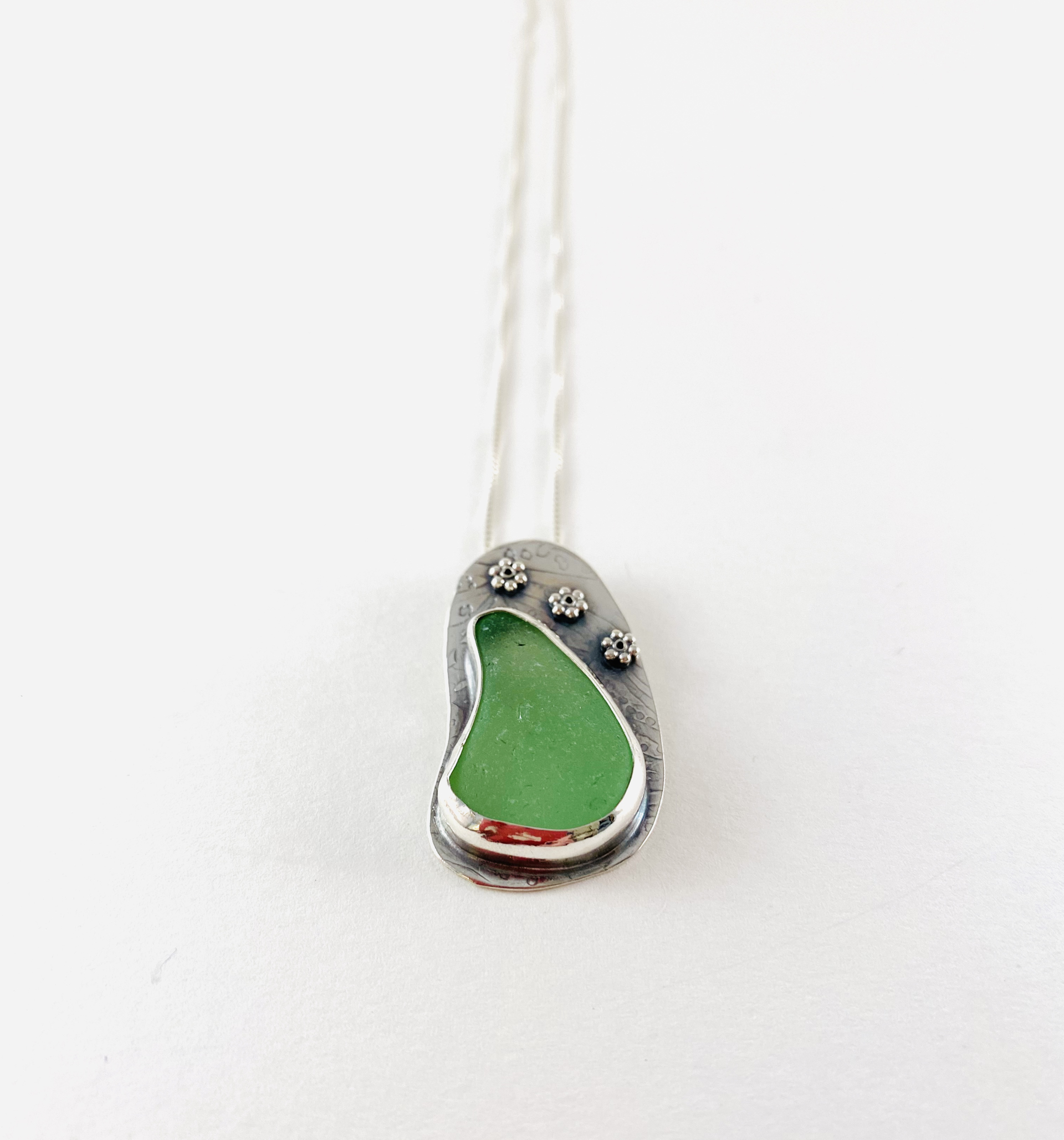 Silver and Sea Glass Pendant on Silver Box Chain by Anne Bivens