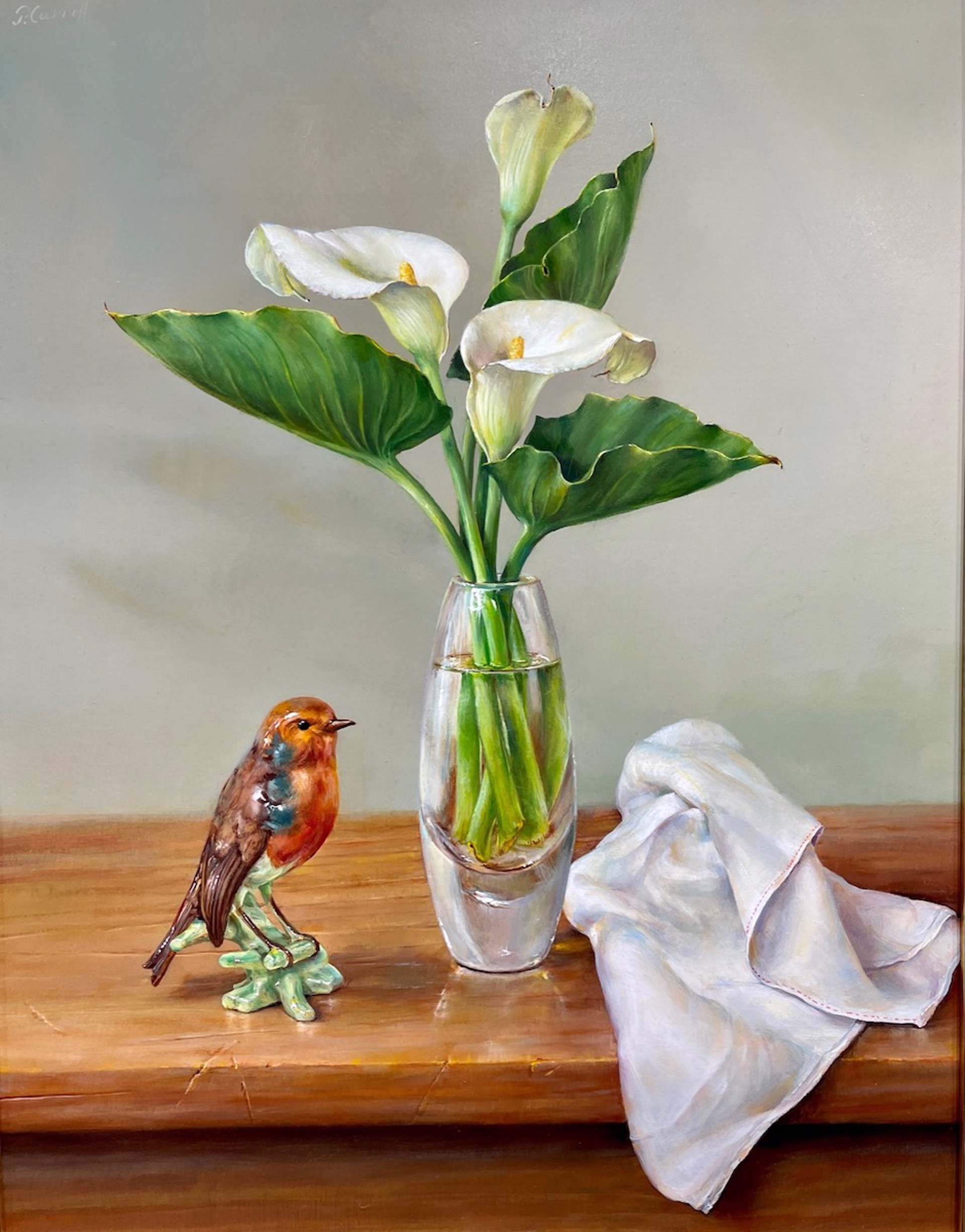 Calla Lillies and Ceramic Bird by Pamela Carroll