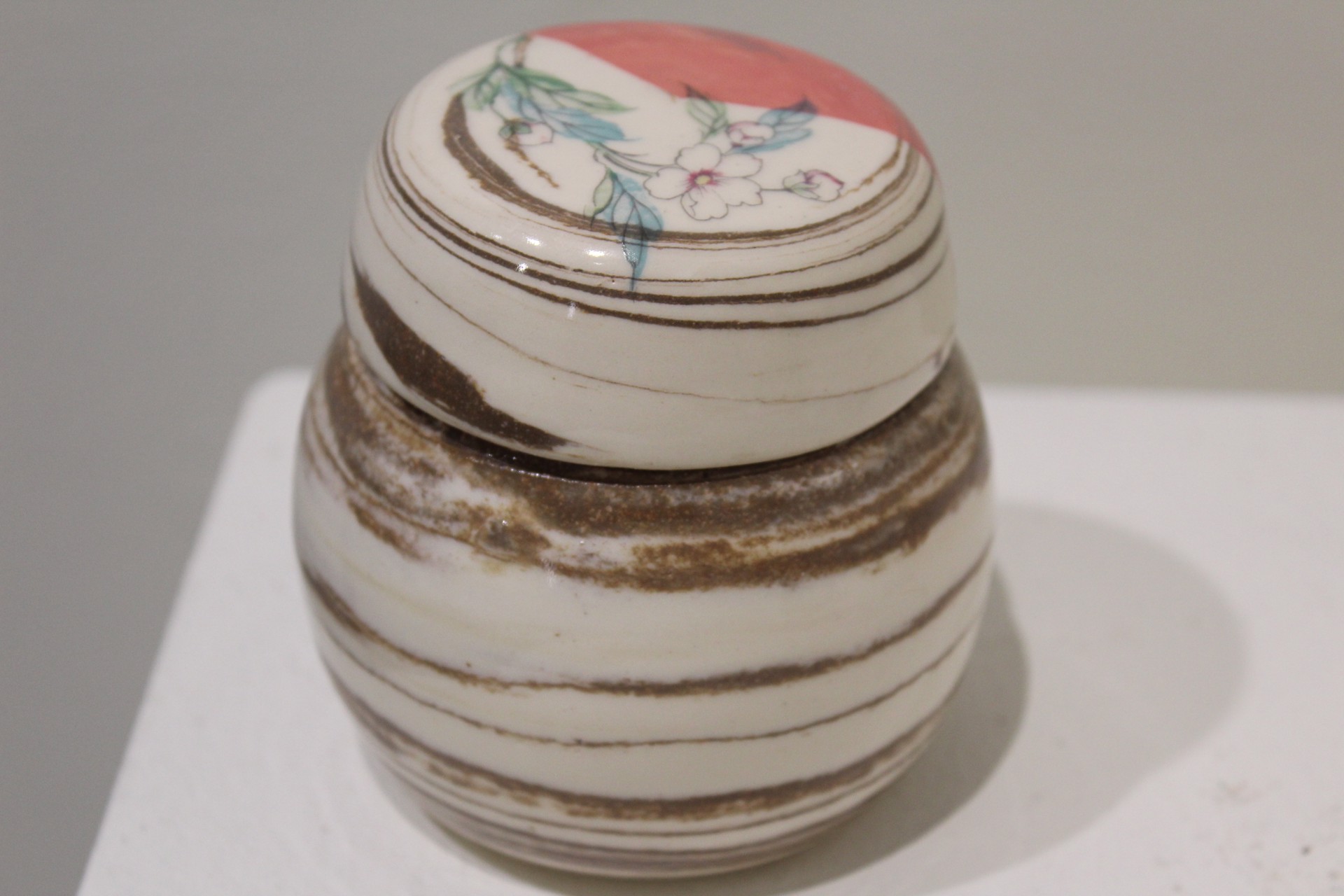 Small Lidded Jar with Flowers (Pink) by Kristen Kinnaley
