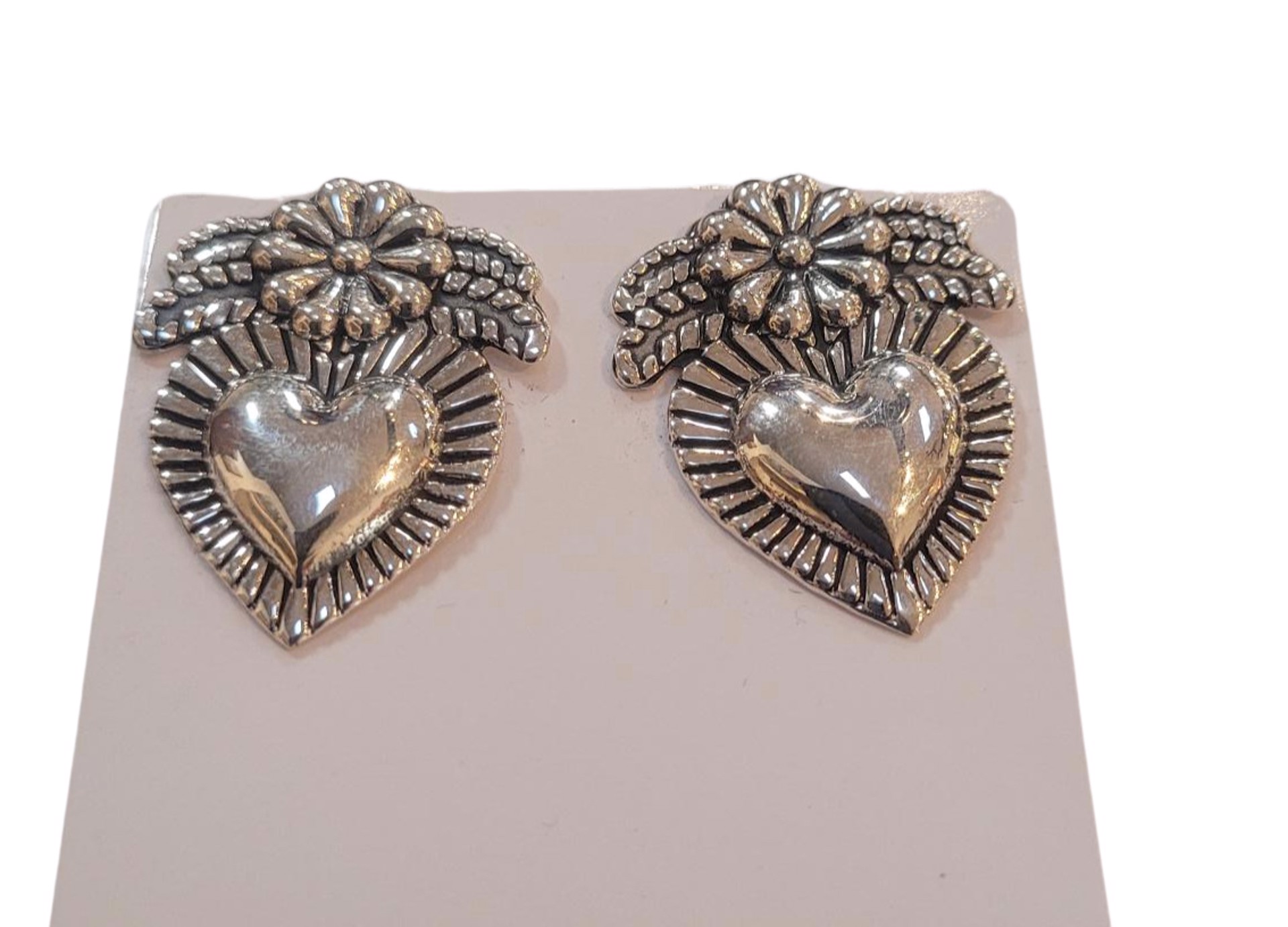 Earrings - Sterling Silver Hearts and Flowers by Indigo Desert Ranch - Jewelry