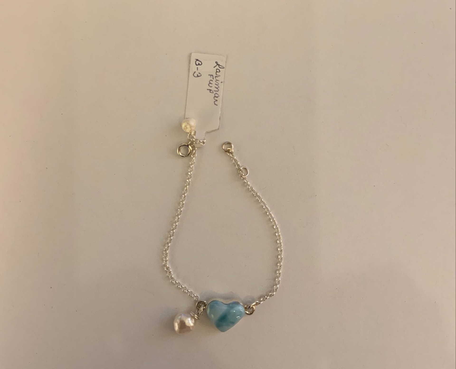 Larimar And Fresh Water Pearl Bracelet by Margie Sone