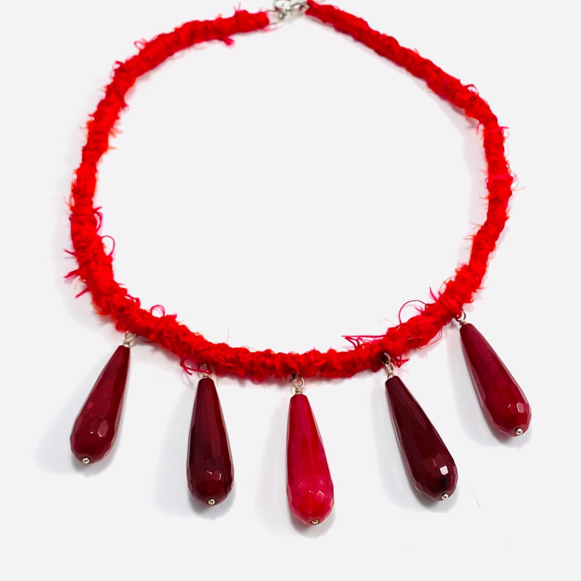 Red Silk Wrap Carnelian Drop Necklace by Soteria