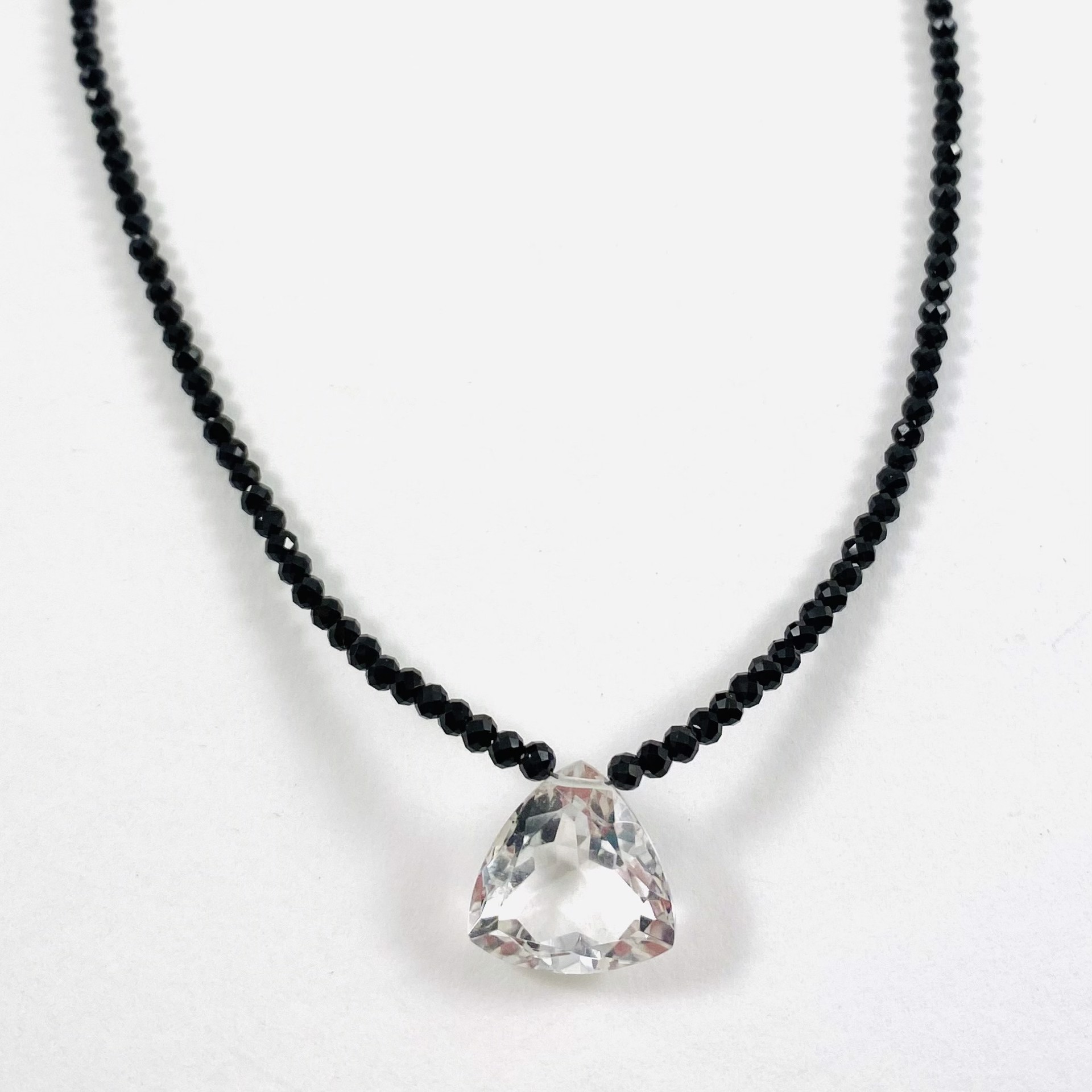 Tiny Black Spinel Faceted Clear Quartz Focal Necklace by Nance Trueworthy